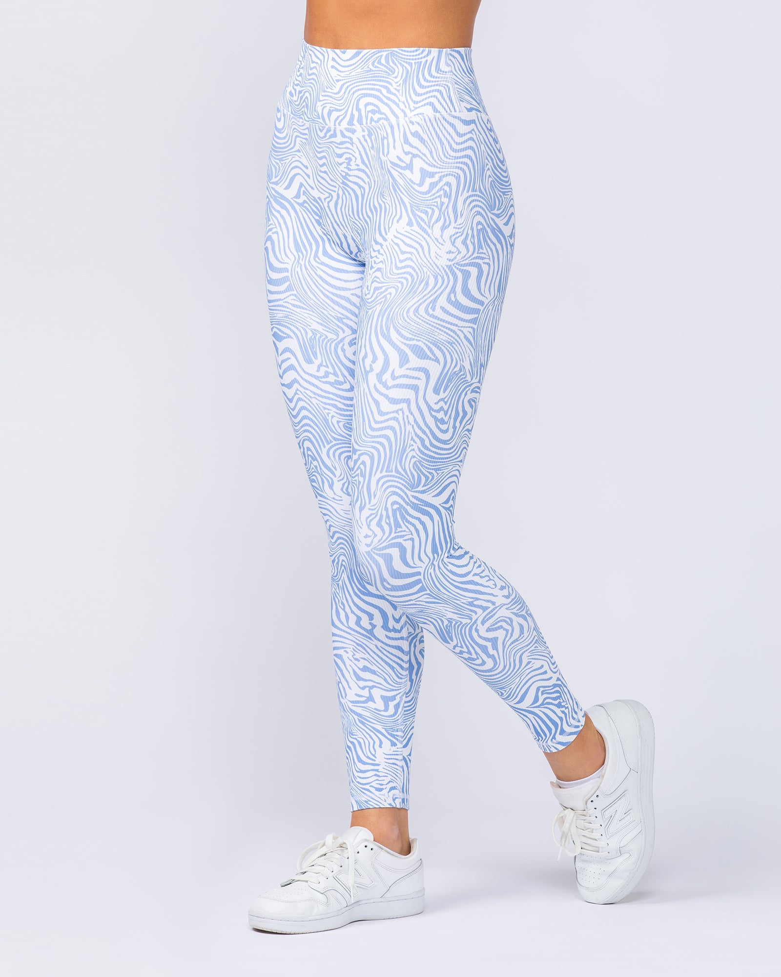 Zero Rise Rib Ankle Length Leggings - Pacific Blue Zebra-Leggings-XXS-112421PACBLZEB-XXS-MNAPPRL33244-5-Muscle Nation