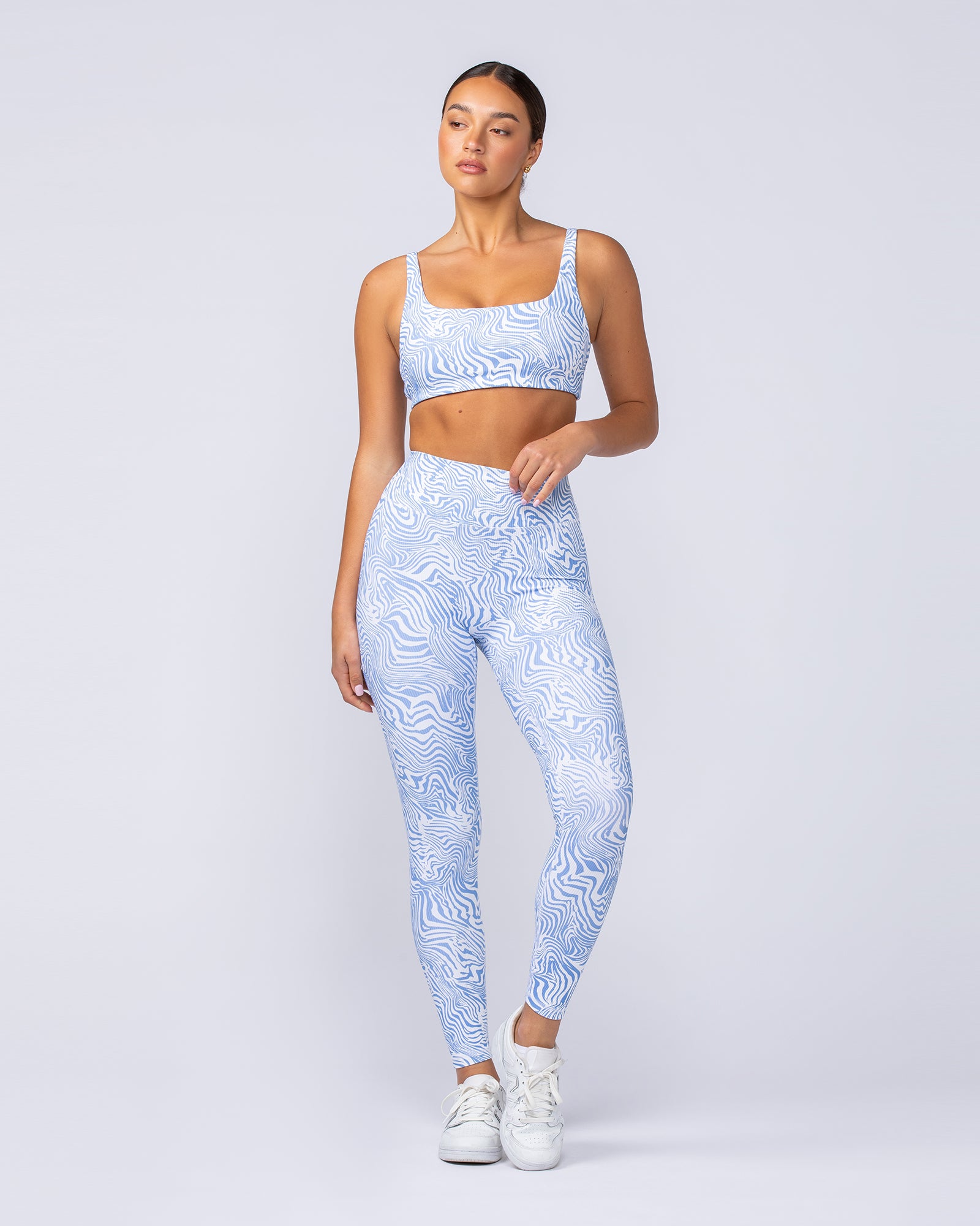 Zero Rise Rib Ankle Length Leggings - Pacific Blue Zebra-Leggings-XXS-112421PACBLZEB-XXS-MNAPPRL33244-7-Muscle Nation