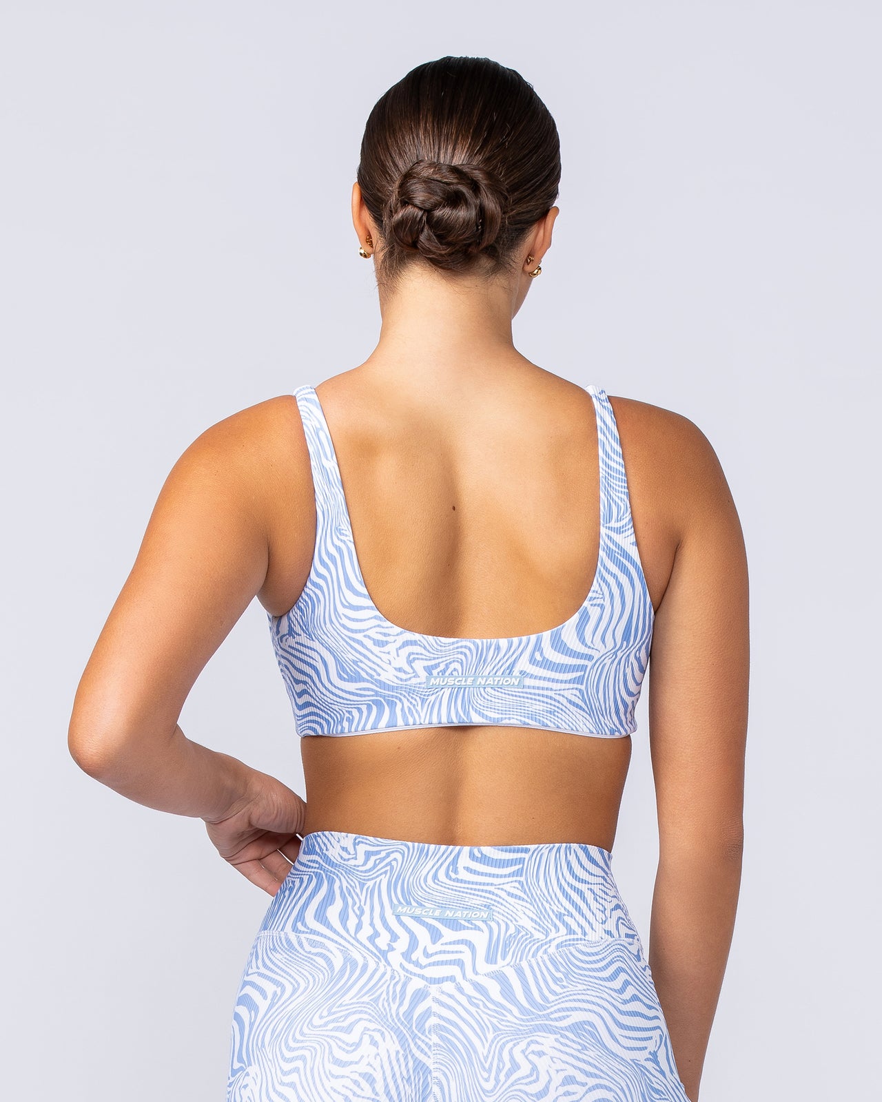 Fundamental Zebra Rib Bra - Pacific Blue Zebra-Sports Bras-XXS-112418PACBLZEB-XXS-MNAPPRL33163-5-Muscle Nation