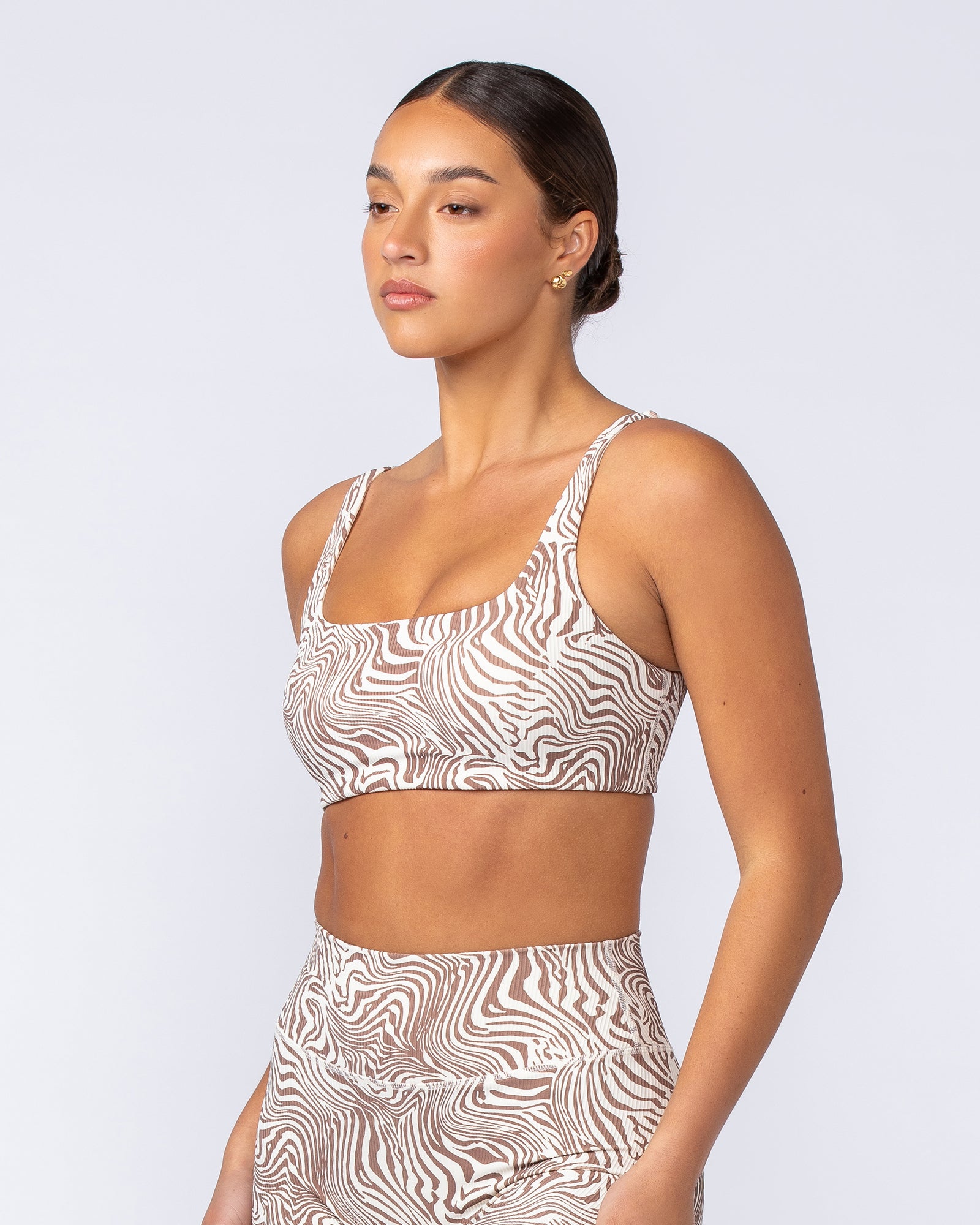 Fundamental Zebra Rib Bra - Cinnamon Zebra-Sports Bras-XXS-112418CINZEB-XXS-MNAPPRL33172-4-Muscle Nation