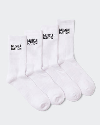 Mens Essential Crew Socks (2x Pack) - White-Socks-White-AC092311WHT-ONE-MNAPPRL26519-1-Muscle Nation