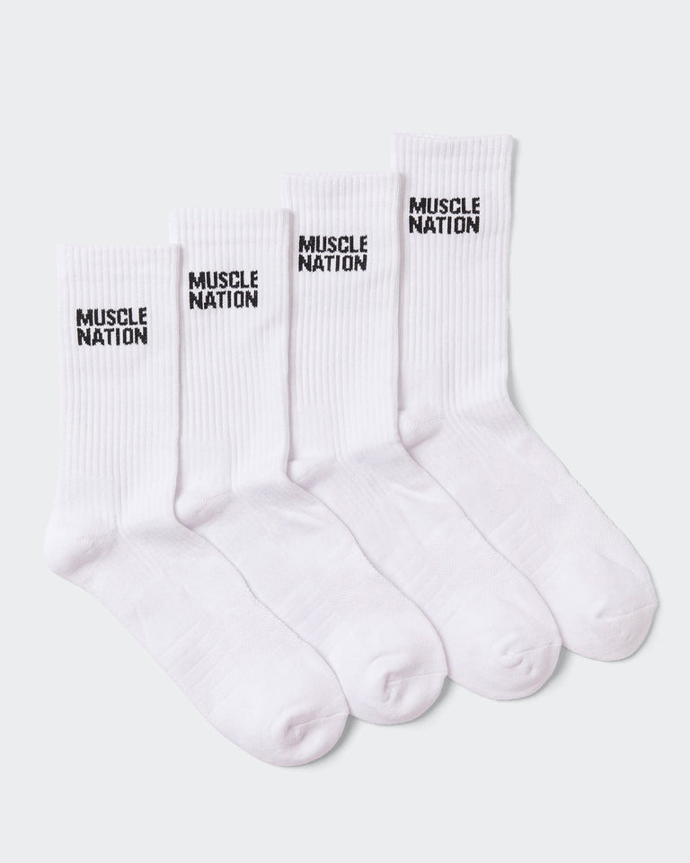 Mens Essential Crew Socks (2x Pack) - White-Socks-White-AC092311WHT-ONE-MNAPPRL26519-1-Muscle Nation