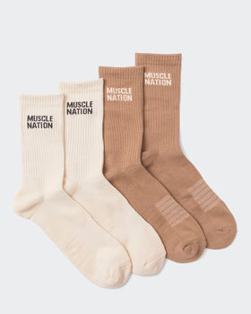 Mens Essential Crew Socks (2x Pack) - Taupe / Dew-Socks-Taupe / Dew-AC092311TAUPDEW-ONE-MNAPPRL26520-1-Muscle Nation