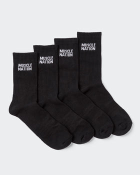 Mens Essential Crew Socks (2x Pack) - Black-Socks-Black-AC092311BLK-ONE-MNAPPRL26522-1-Muscle Nation