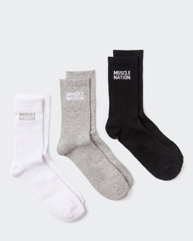 Mens Essential Crew Socks (3x Pack) - White / Grey Marl / Black-Socks-White / Grey Marl / Black-AC092311WHTGRYMARBLCK-ONE-MNAPPRL26523-1-Muscle Nation