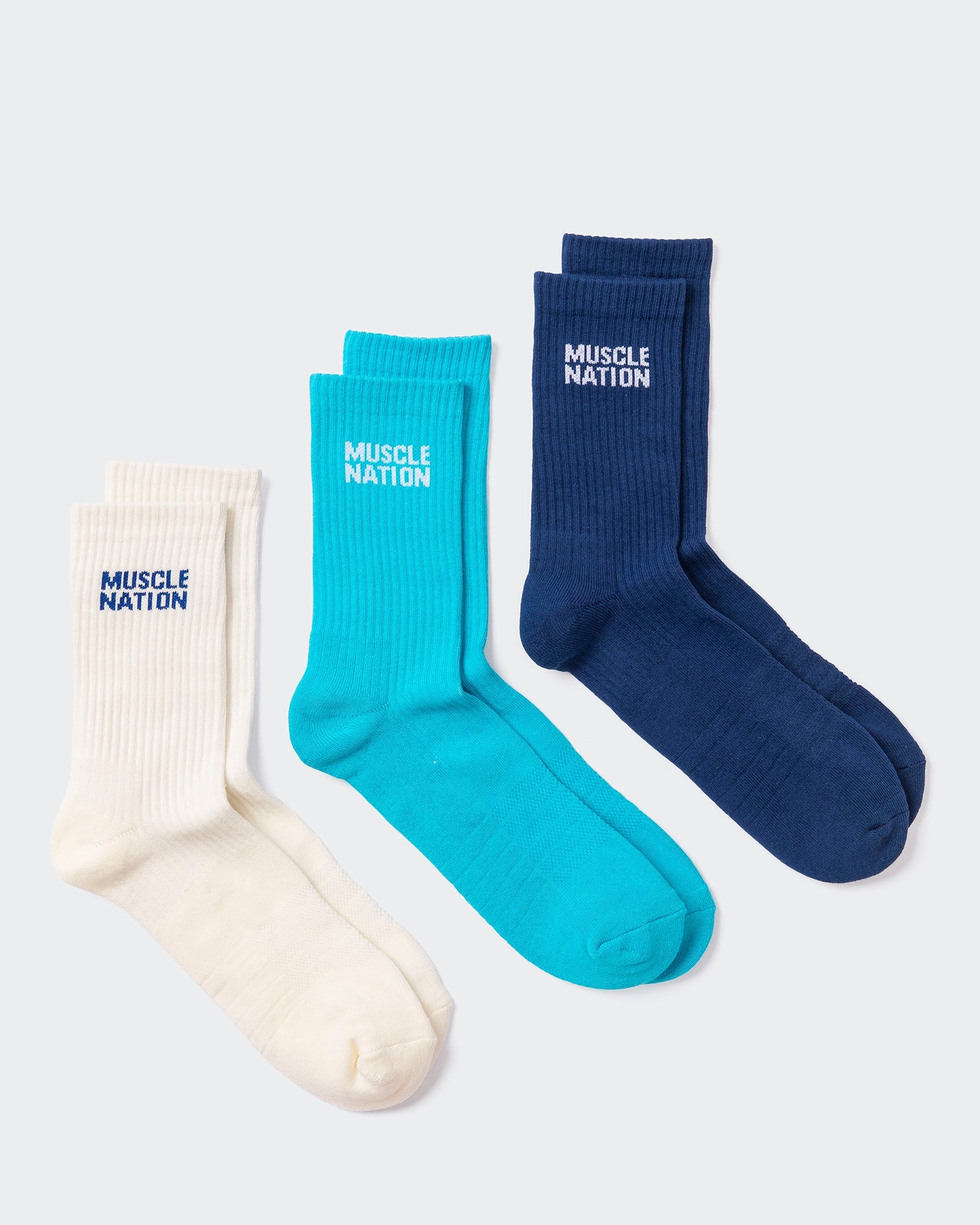 Mens Essential Crew Socks (3x Pack) - Navy / Hawaiian Blue / Off White-Socks-Navy / Hawaiian Blue / Off White-AC112336NVYHAWABLUWHT-ONE-MNAPPRL26513-1-Muscle Nation