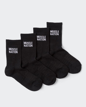 Womens Essential Crew Socks (2x Pack) - Black-Socks-Black-AC092310BLK-ONE-MNAPPRL26517-1-Muscle Nation