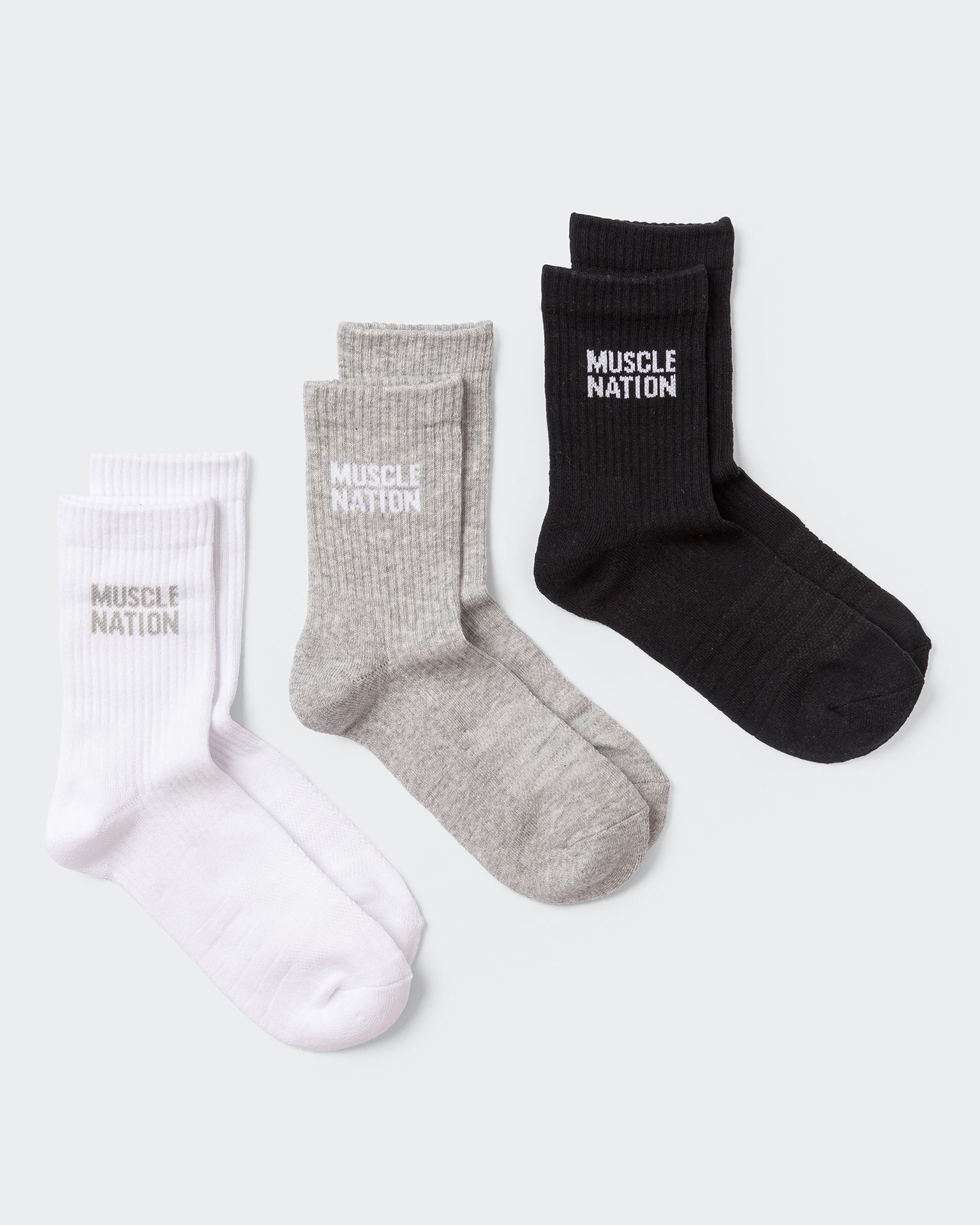 Womens Essential Crew Socks (3x Pack) - White / Grey Marl / Black-Socks-White / Grey Marl / Black-AC092310WHTGRYMARBLCK-ONE-MNAPPRL26518-1-Muscle Nation