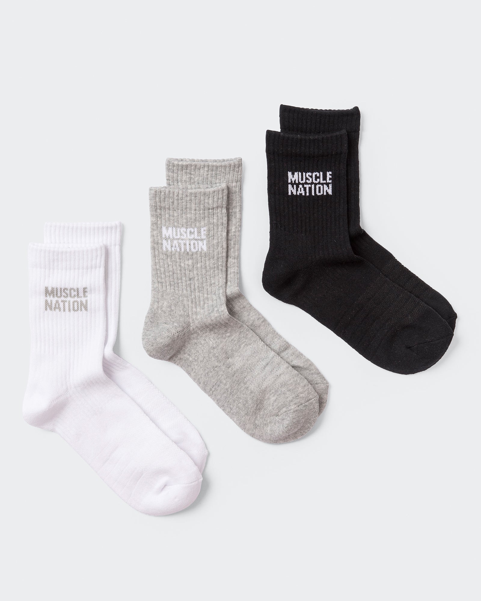 Womens Essential Crew Socks (3x Pack) - White / Grey Marl / Black-Socks-White / Grey Marl / Black-AC092310WHTGRYMARBLCK-ONE-MNAPPRL26518-1-Muscle Nation
