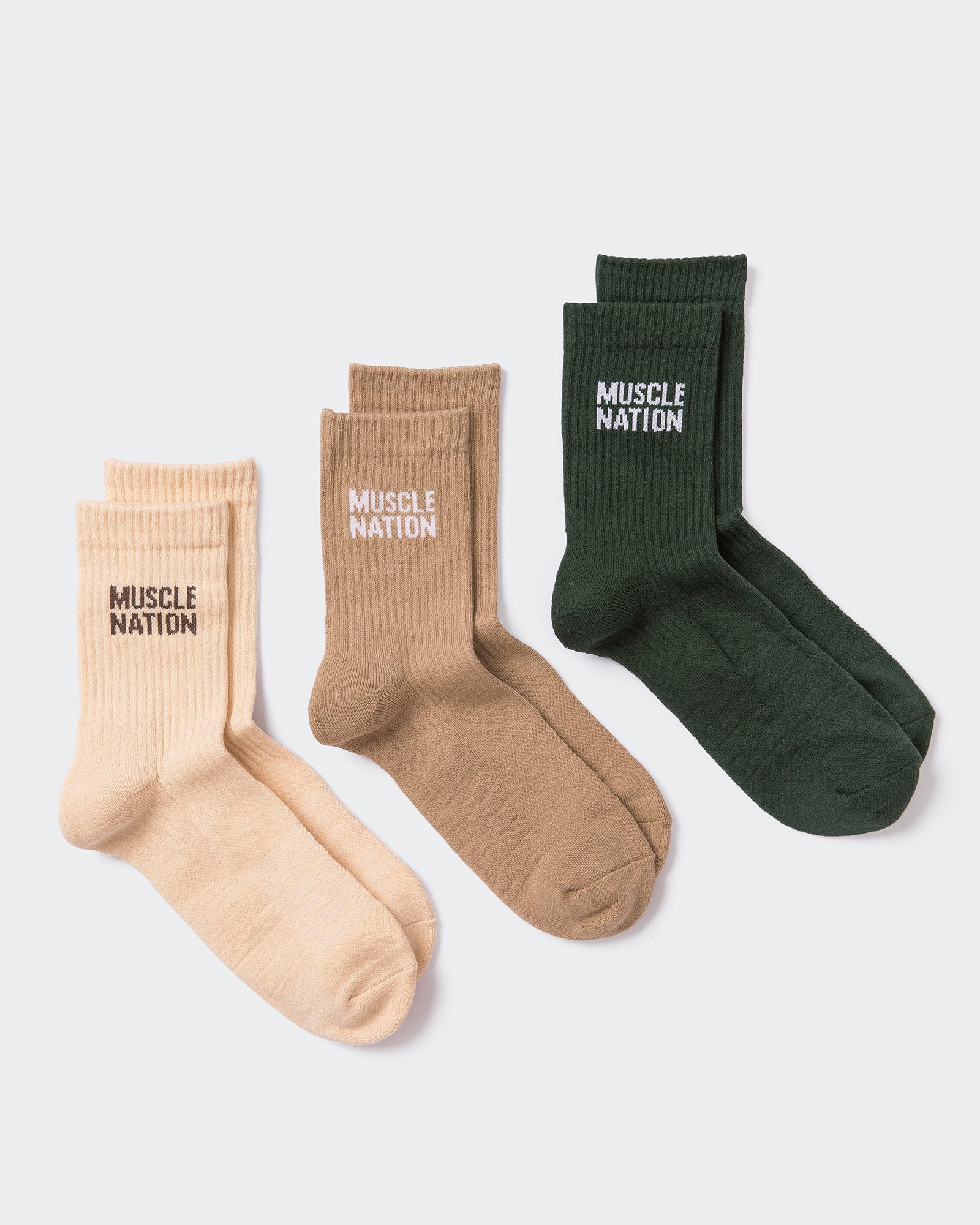 Womens Essential Crew Socks (3x Pack) - Cream / Eggshell / Evergreen-Socks-Cream / Eggshell / Evergreen-AC112335CRMEGGEGRN-ONE-MNAPPRL26512-1-Muscle Nation