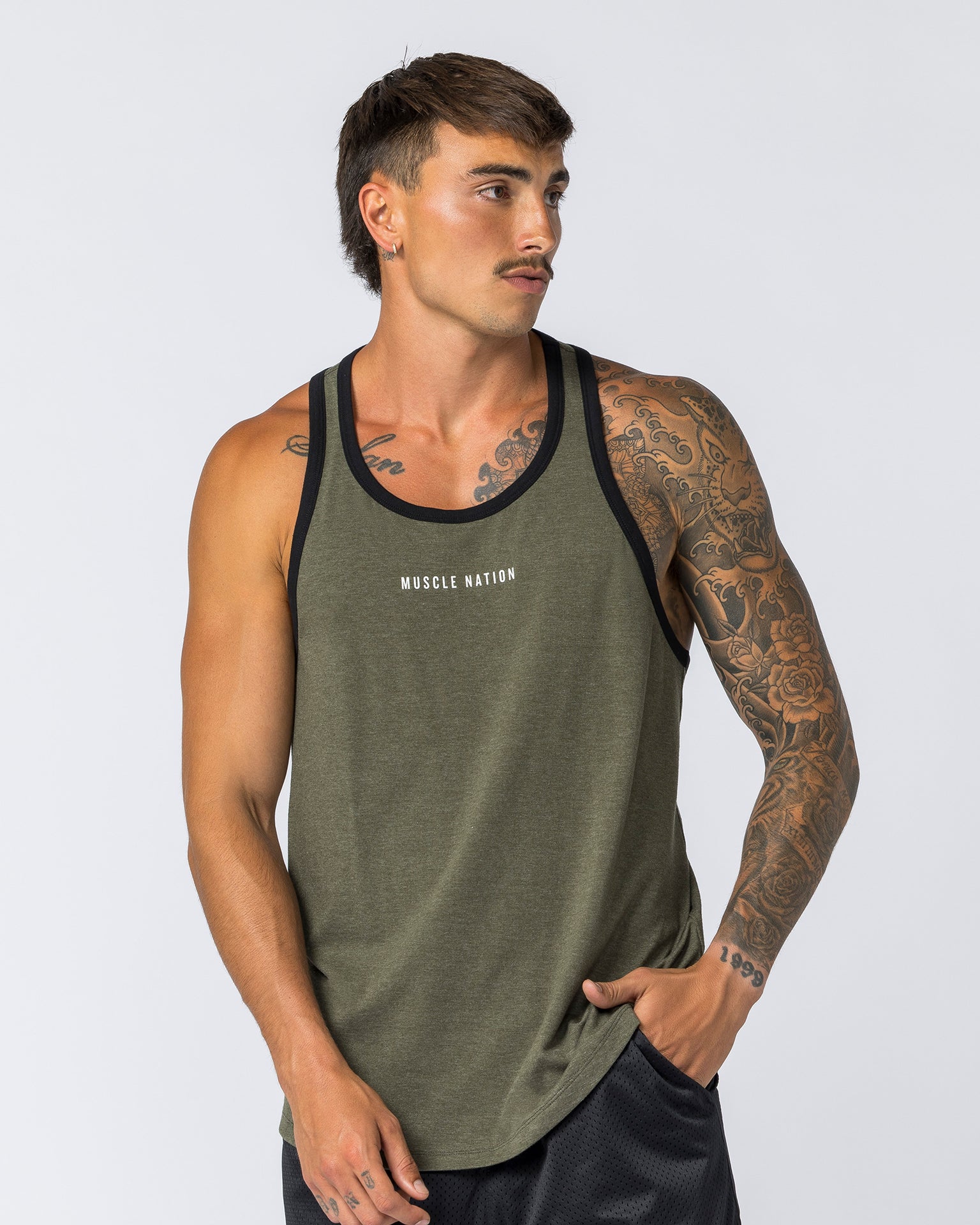 Striker Y Back Singlet - Dark Khaki Marl-Singlets & Tanks-S-112363DRKHMRL-S-MNAPPRL28237-2-Muscle Nation