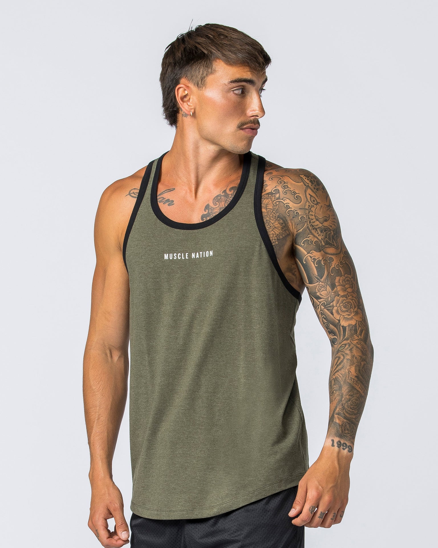 Striker Y Back Singlet - Dark Khaki Marl-Singlets & Tanks-S-112363DRKHMRL-S-MNAPPRL28237-3-Muscle Nation