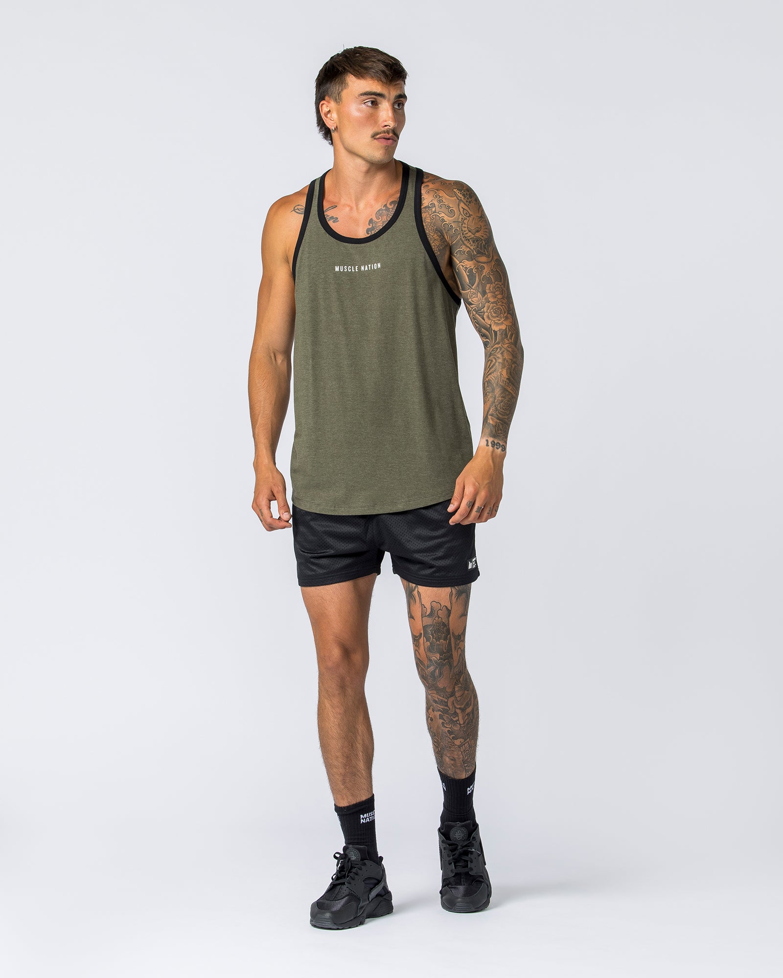Striker Y Back Singlet - Dark Khaki Marl-Singlets & Tanks-S-112363DRKHMRL-S-MNAPPRL28237-4-Muscle Nation