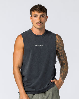 Ease Drop Arm Heavy Vintage Tank - Washed Black-Singlets & Tanks-S-112255WSHBLK-S-MNAPPRL18570-1-Muscle Nation