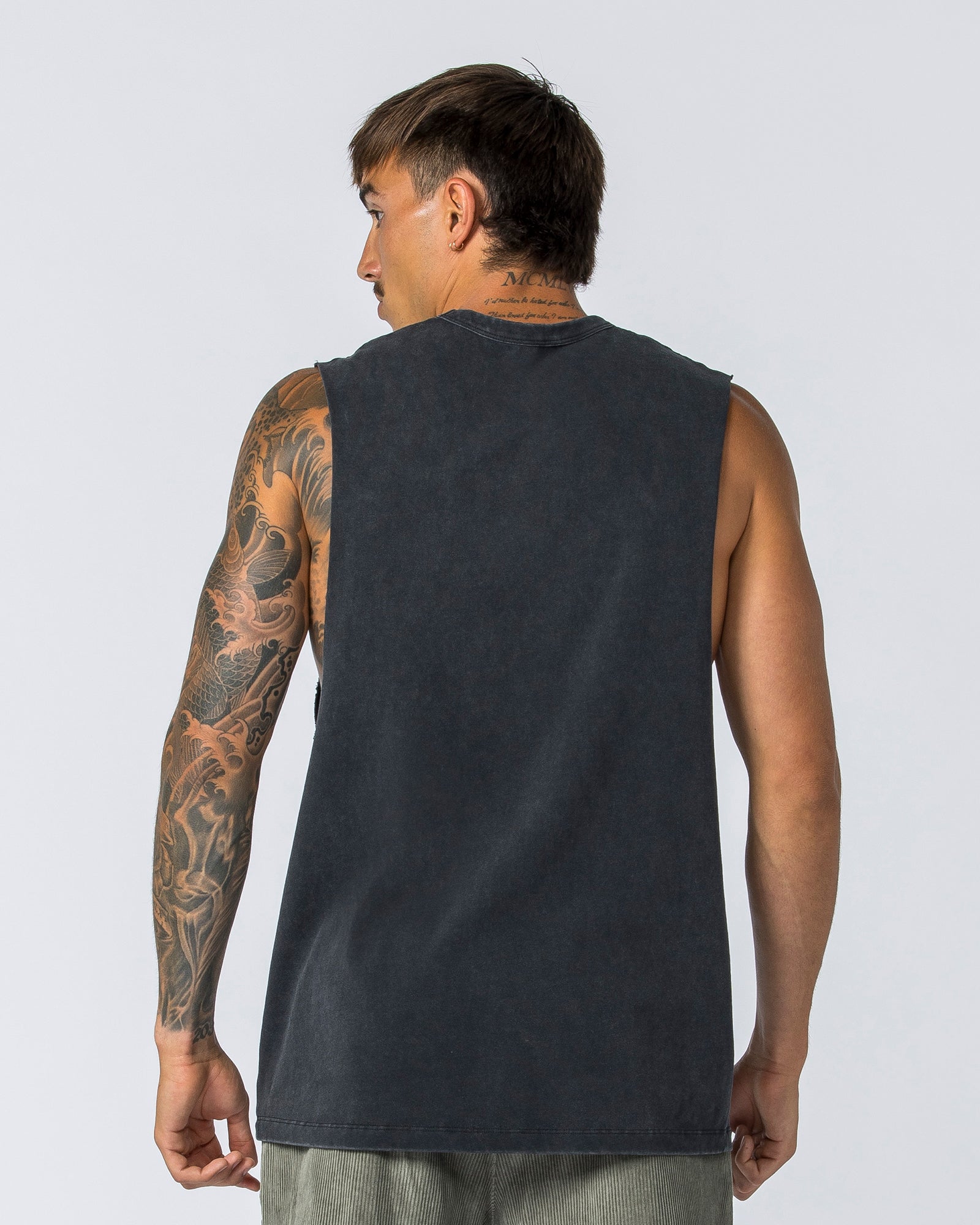 Ease Drop Arm Heavy Vintage Tank - Washed Black-Singlets & Tanks-S-112255WSHBLK-S-MNAPPRL18570-3-Muscle Nation