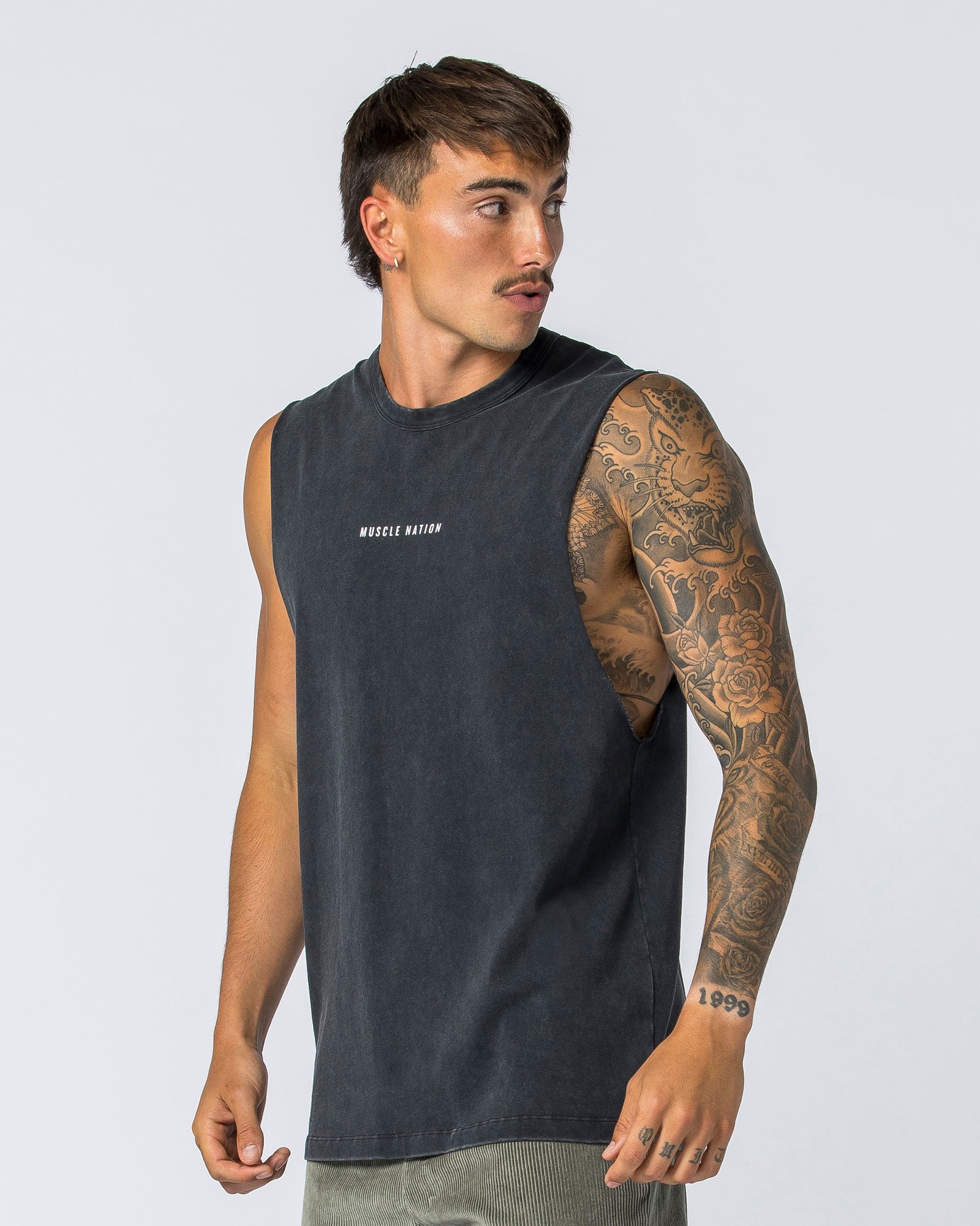 Ease Drop Arm Heavy Vintage Tank - Washed Black-Singlets & Tanks-S-112255WSHBLK-S-MNAPPRL18570-2-Muscle Nation
