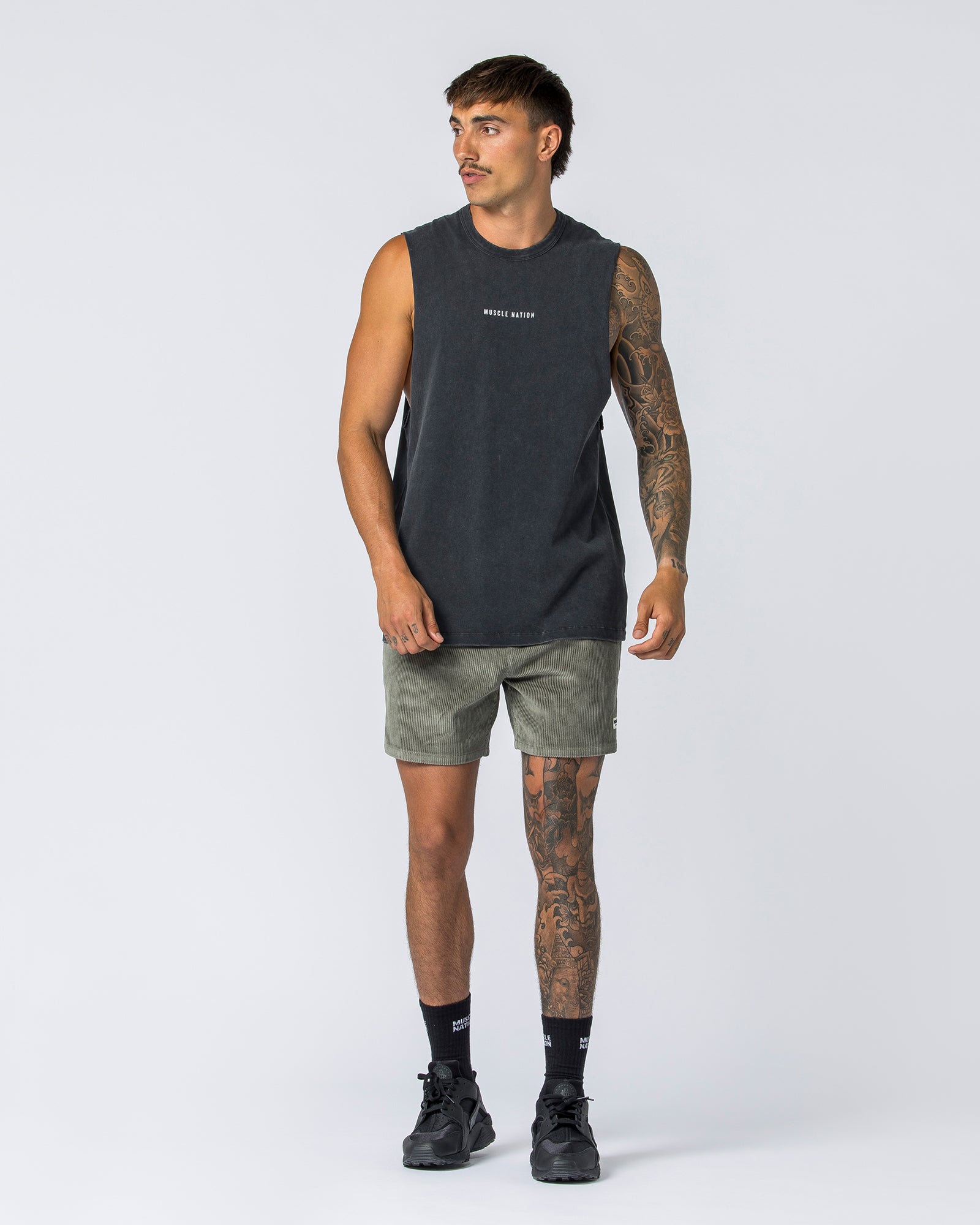 Ease Drop Arm Heavy Vintage Tank - Washed Black-Singlets & Tanks-S-112255WSHBLK-S-MNAPPRL18570-4-Muscle Nation