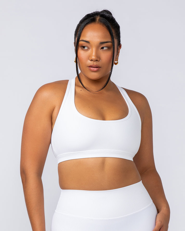 Drew Rib Bra - White-Sports Bras-XXS-112499WHT-XXS-MNAPPRL34045-2-Muscle Nation