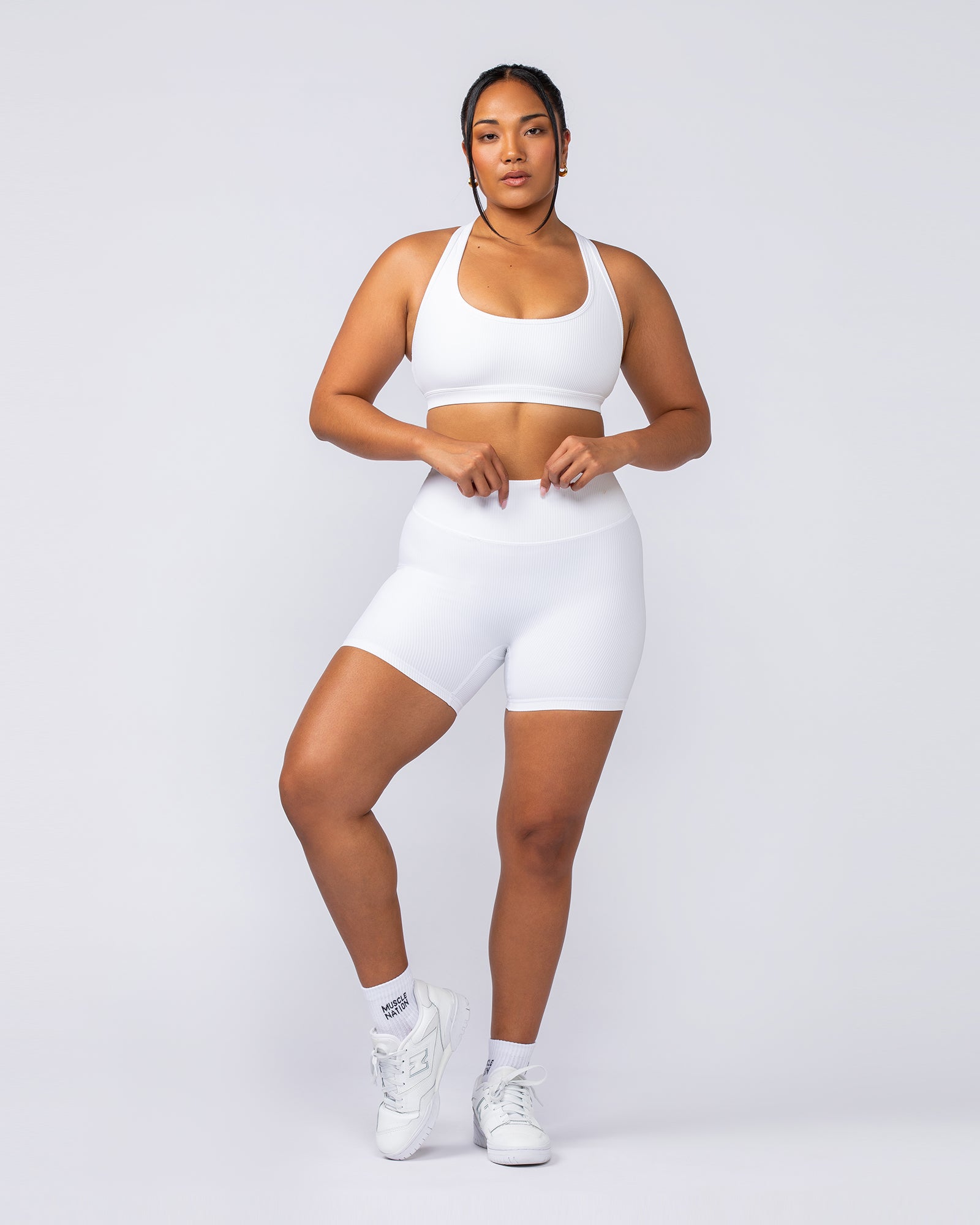Drew Rib Bra - White-Sports Bras-XXS-112499WHT-XXS-MNAPPRL34045-6-Muscle Nation