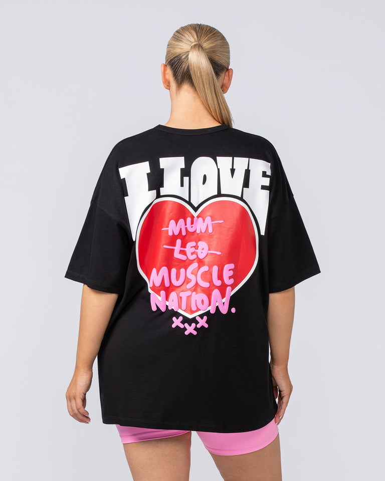 Womens Biggest Fan Oversized Tee - Black-T-Shirts-XXS-112451BLK-XXS-MNAPPRL34649-6-Muscle Nation