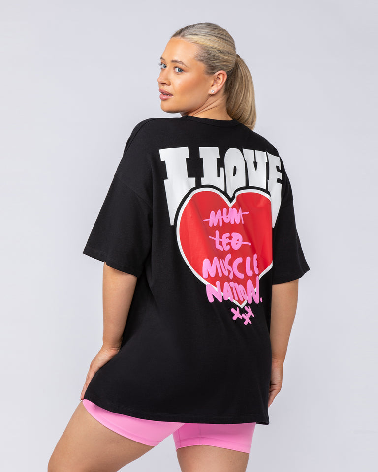 Womens Biggest Fan Oversized Tee - Black-T-Shirts-XXS-112451BLK-XXS-MNAPPRL34649-5-Muscle Nation