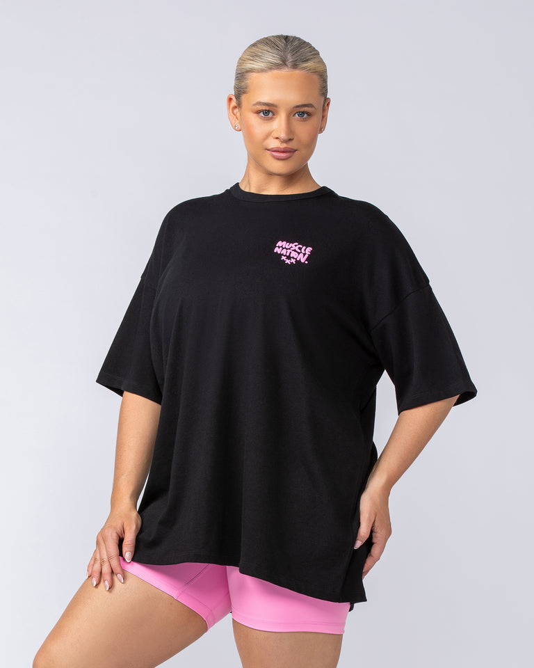 Womens Biggest Fan Oversized Tee - Black-T-Shirts-XXS-112451BLK-XXS-MNAPPRL34649-3-Muscle Nation