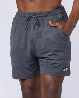 Tech Camo Lay Up 5" Shorts Dark Grey Camo - Muscle Nation men's gym shorts