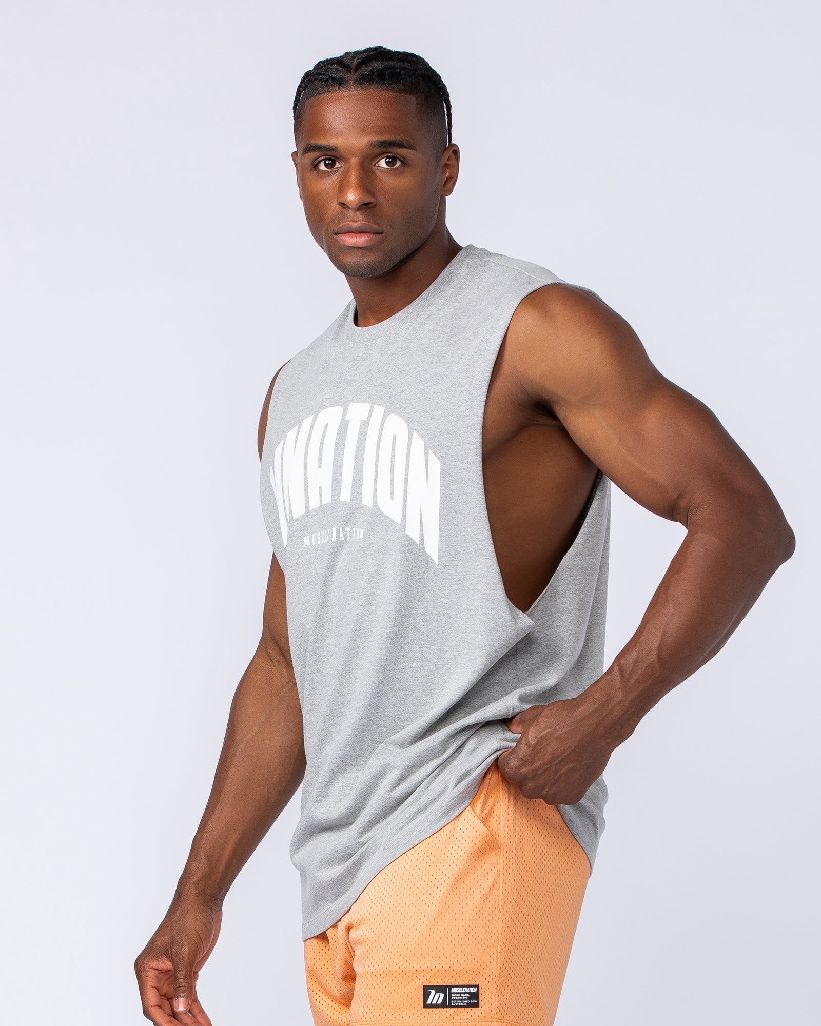 Drop Arm Tank - Grey Marl-Singlets & Tanks-S-112481GRYMRL-S-MNAPPRL34926-4-Muscle Nation