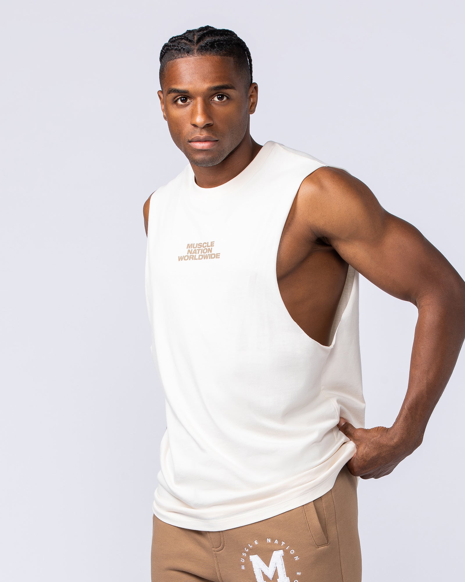 Global Training Tank - Travertine-Singlets & Tanks-S-112432TRAV-S-MNAPPRL34905-3-Muscle Nation