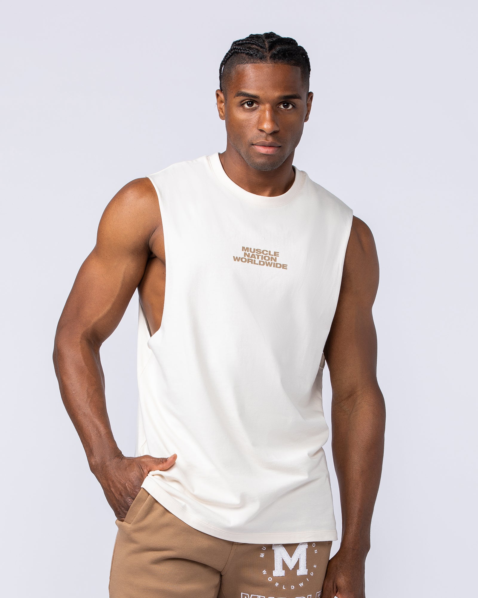 Global Training Tank - Travertine-Singlets & Tanks-S-112432TRAV-S-MNAPPRL34905-2-Muscle Nation