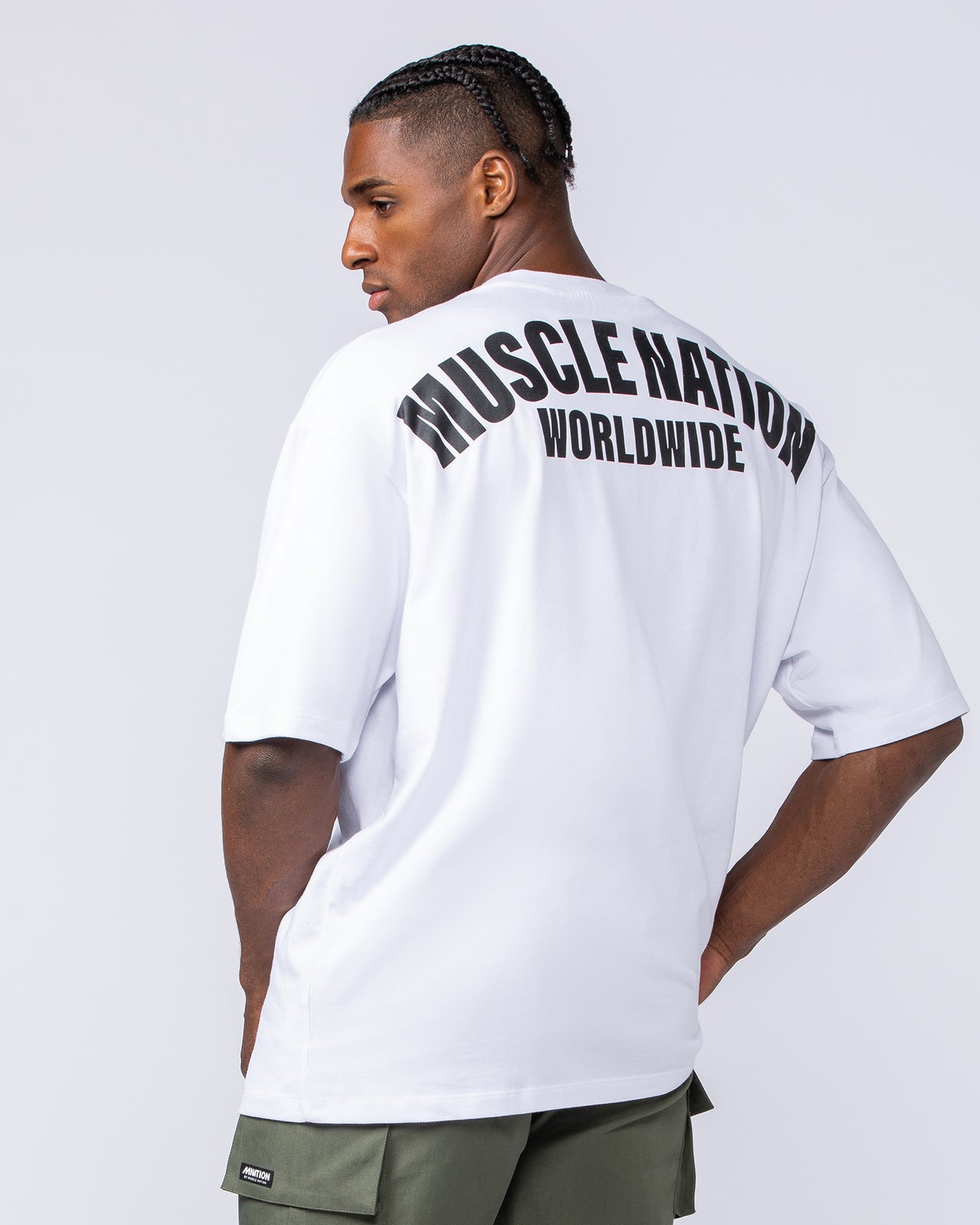 Classic Oversized Tee White - Muscle Nation men's gym tee, view 4