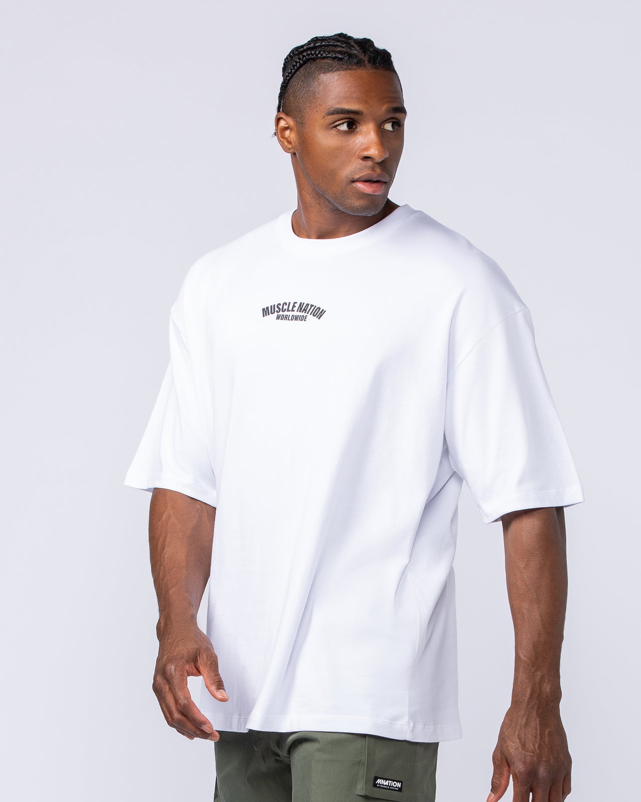 Classic Oversized Tee White - Muscle Nation men's gym tee, view 3