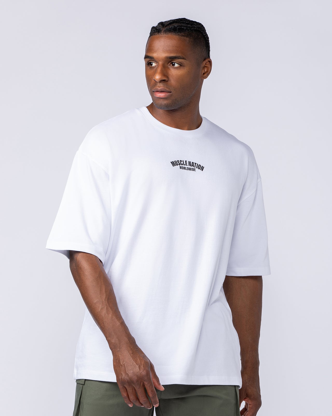 Classic Oversized Tee White - Muscle Nation men's gym tee, view 2