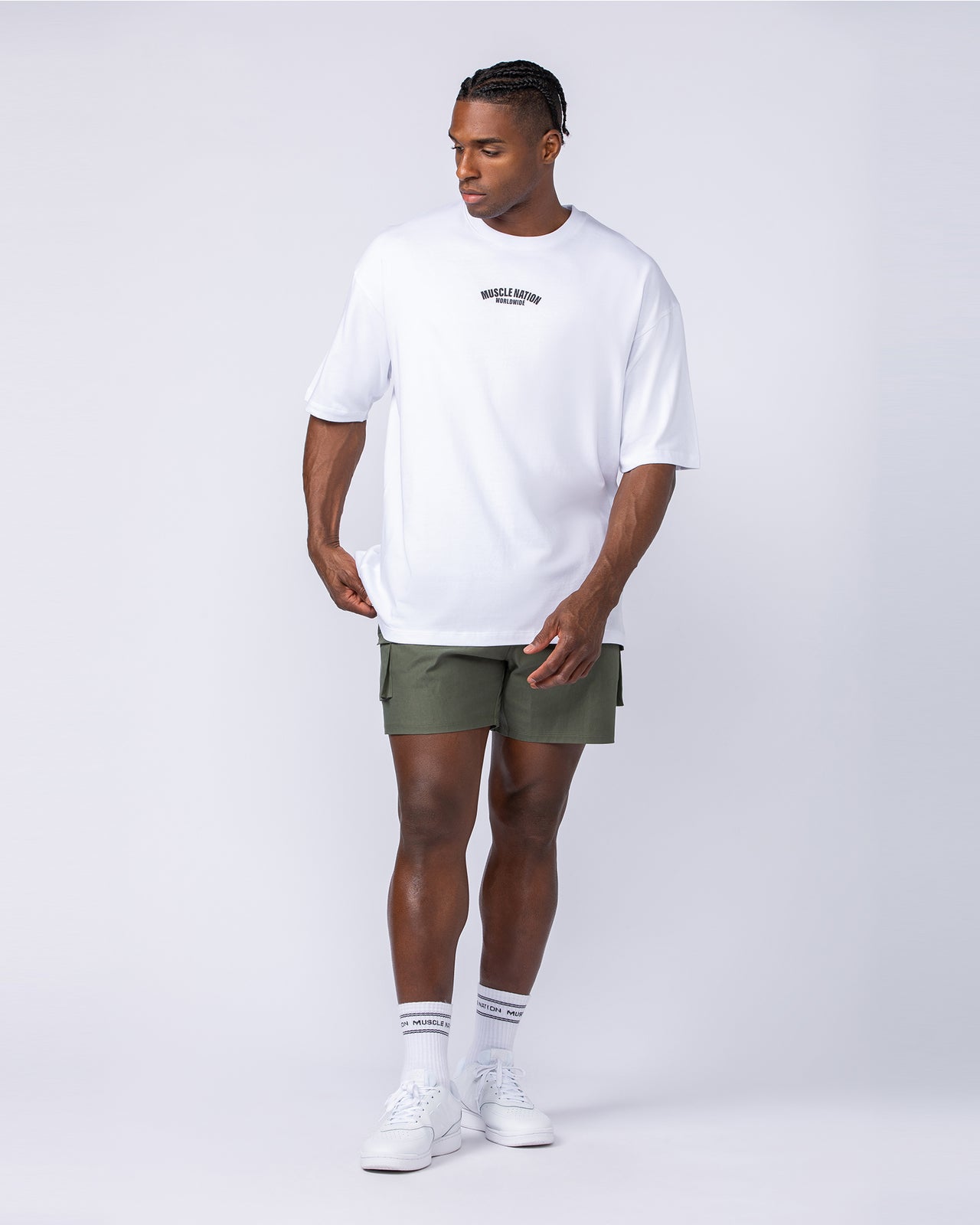 Classic Oversized Tee White - Muscle Nation men's gym tee, view 6