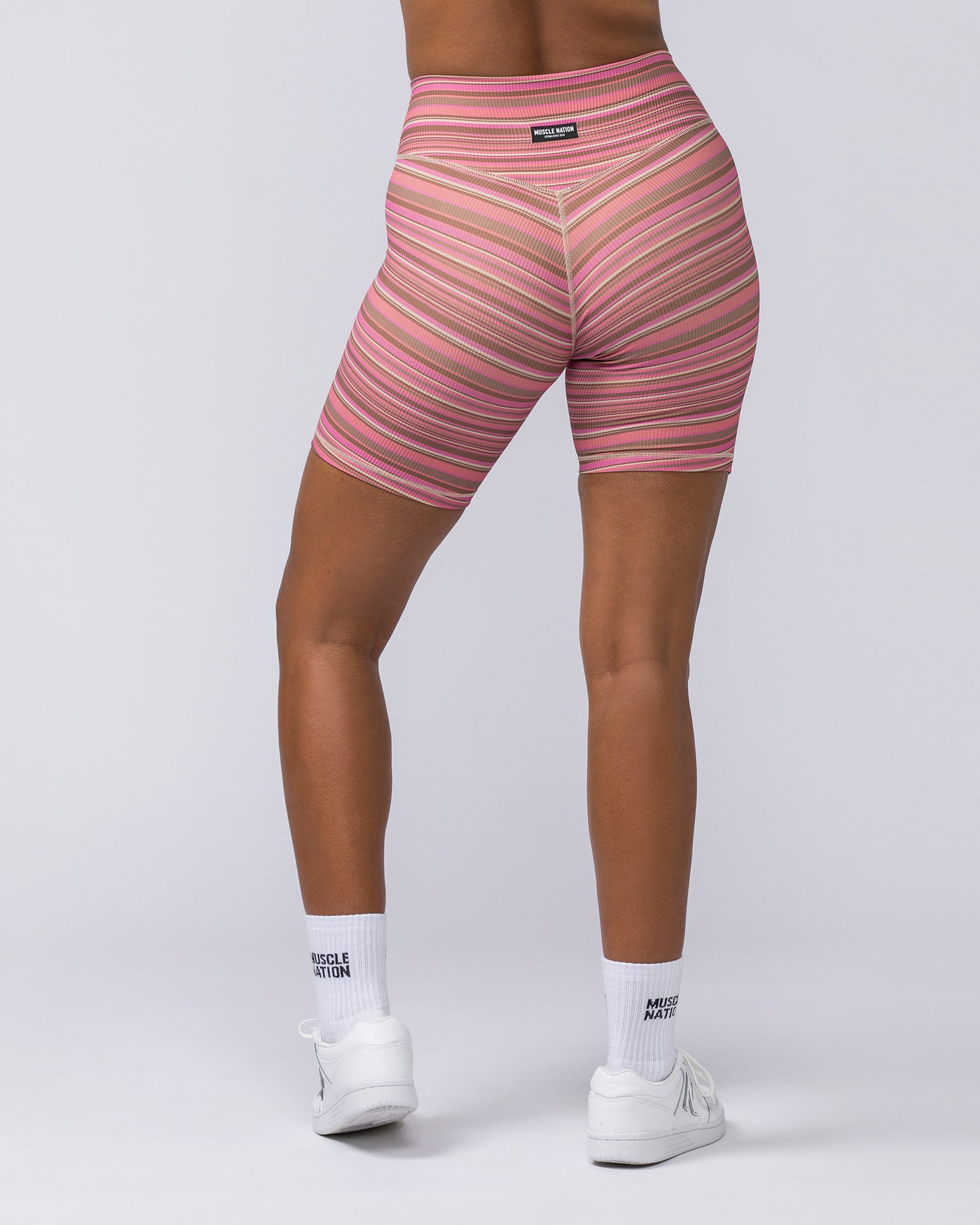 Zero Rise Rib Bike Shorts - Sunset Coral Stripe Print-Shorts-XXS-112375SUNCRLPNT-XXS-MNAPPRL27875-5-Muscle Nation