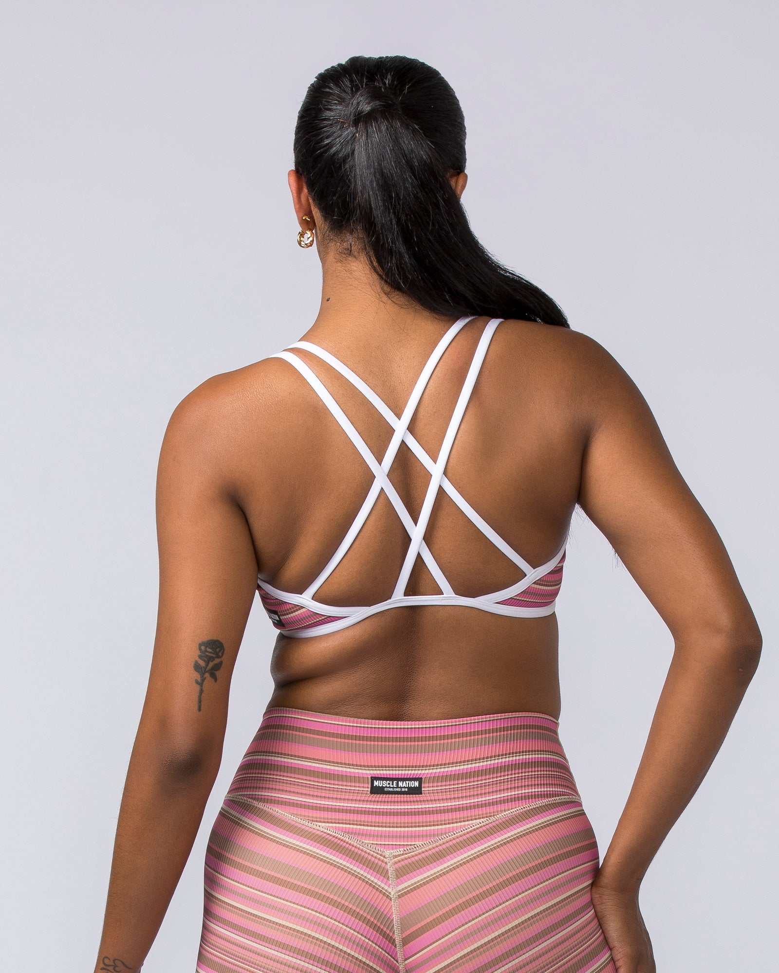 Curves Rib Bralette - Sunset Coral Stripe Print-Bralettes-XS-112373SUNCRLPNT-XS-MNAPPRL27767-4-Muscle Nation