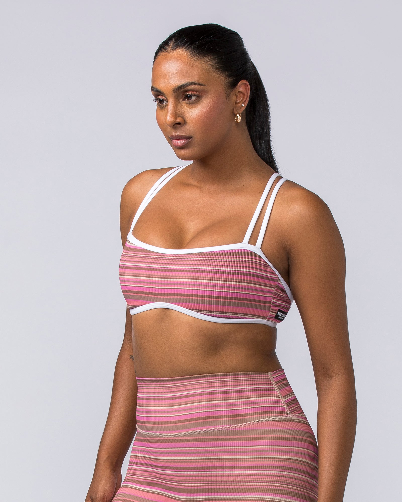 Curves Rib Bralette - Sunset Coral Stripe Print-Bralettes-XS-112373SUNCRLPNT-XS-MNAPPRL27767-3-Muscle Nation