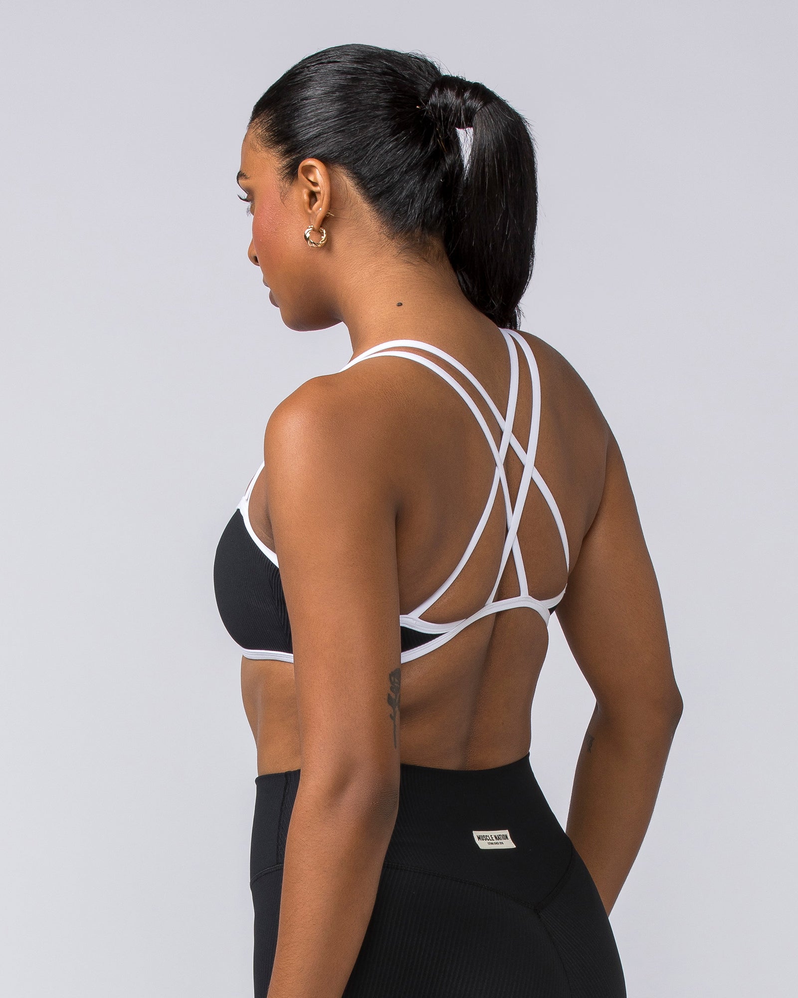 Curves Rib Bralette - Black / White-Bralettes-XS-112373BLK-XS-MNAPPRL27727-4-Muscle Nation
