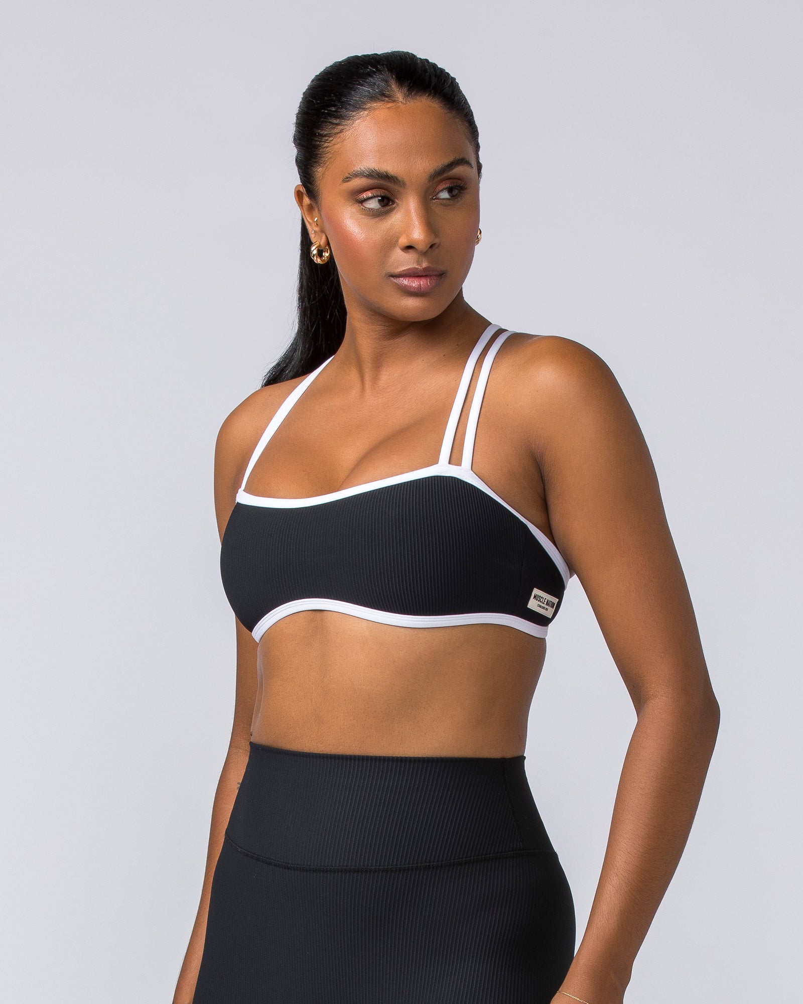 Curves Rib Bralette - Black / White-Bralettes-XS-112373BLK-XS-MNAPPRL27727-3-Muscle Nation