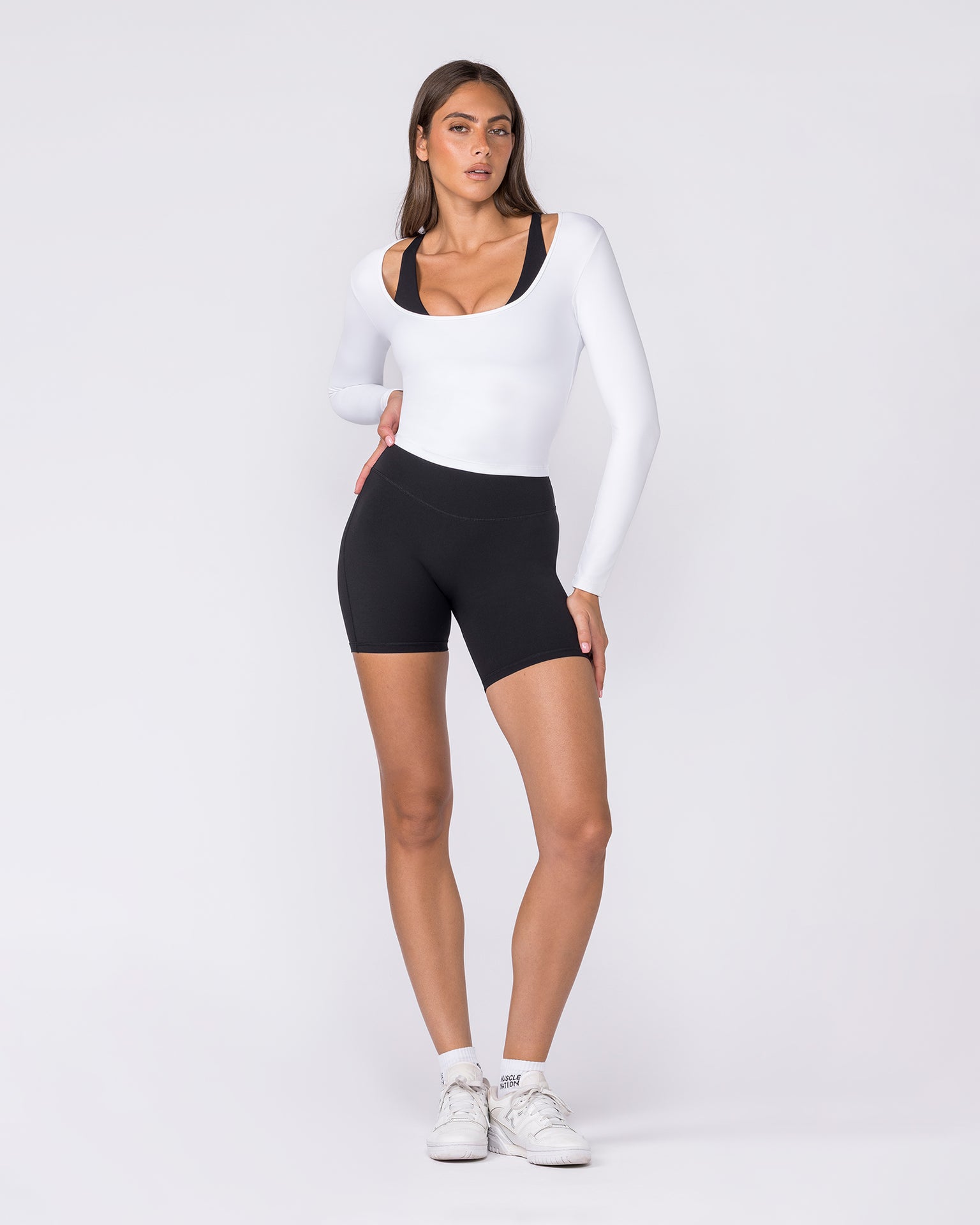 Base Long Sleeve Top - White-Tops-XXS-032609WHT-XXS-MNAPPRL49174-6-Muscle Nation