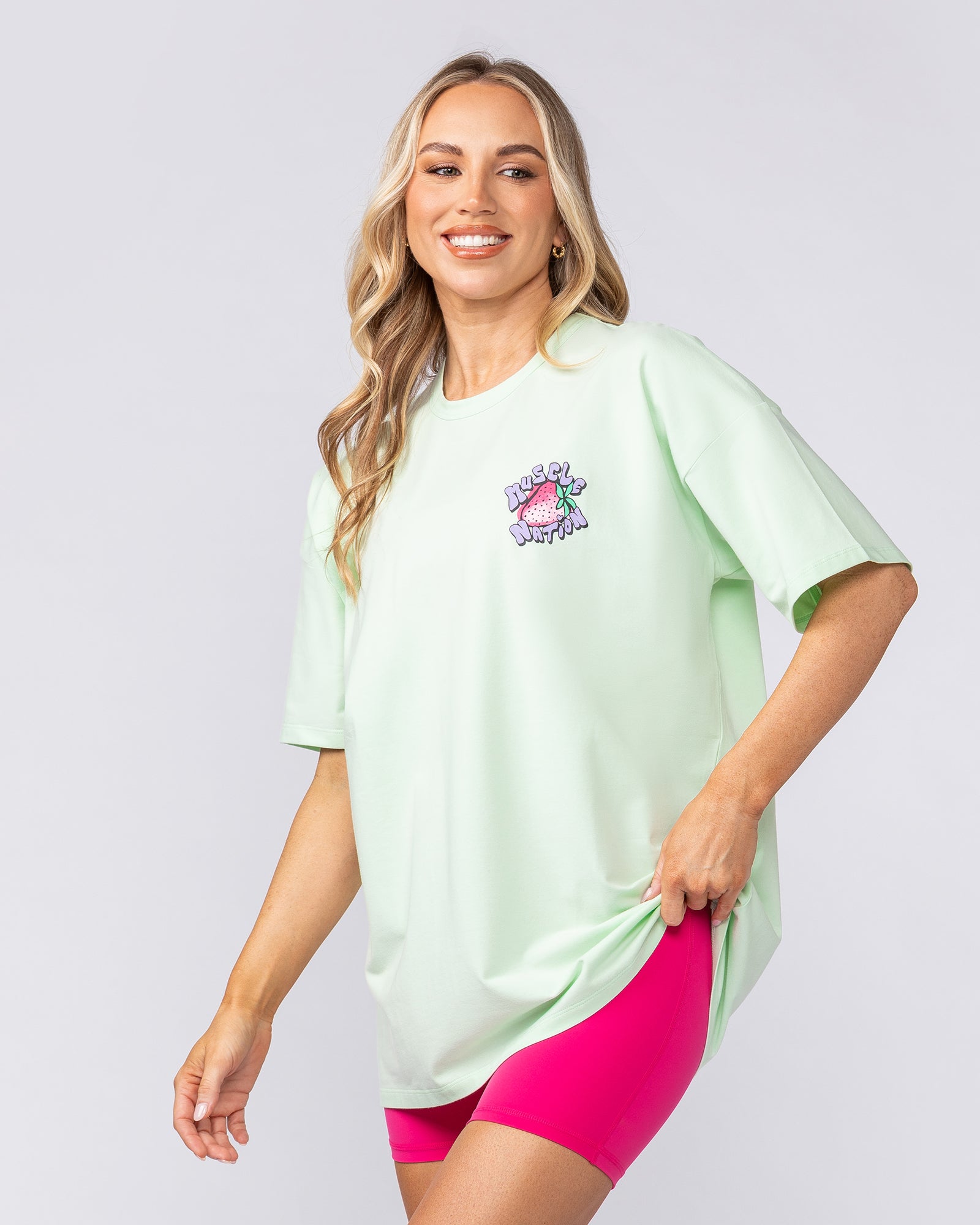Berry Good Oversized Tee - Lime Cream-T-Shirts-XXS-082509LMCRM-XXS-MNAPPRL43687-4-Muscle Nation