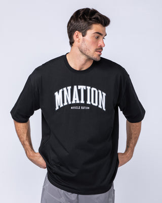 MN Varsity Oversized Tee - Black-T-Shirts-XS-1124213BLK-XS-MNAPPRL40834-1-Muscle Nation