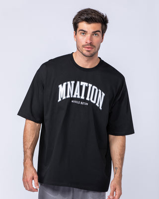 MN Varsity Oversized Tee - Black-T-Shirts-XS-1124213BLK-XS-MNAPPRL40834-2-Muscle Nation