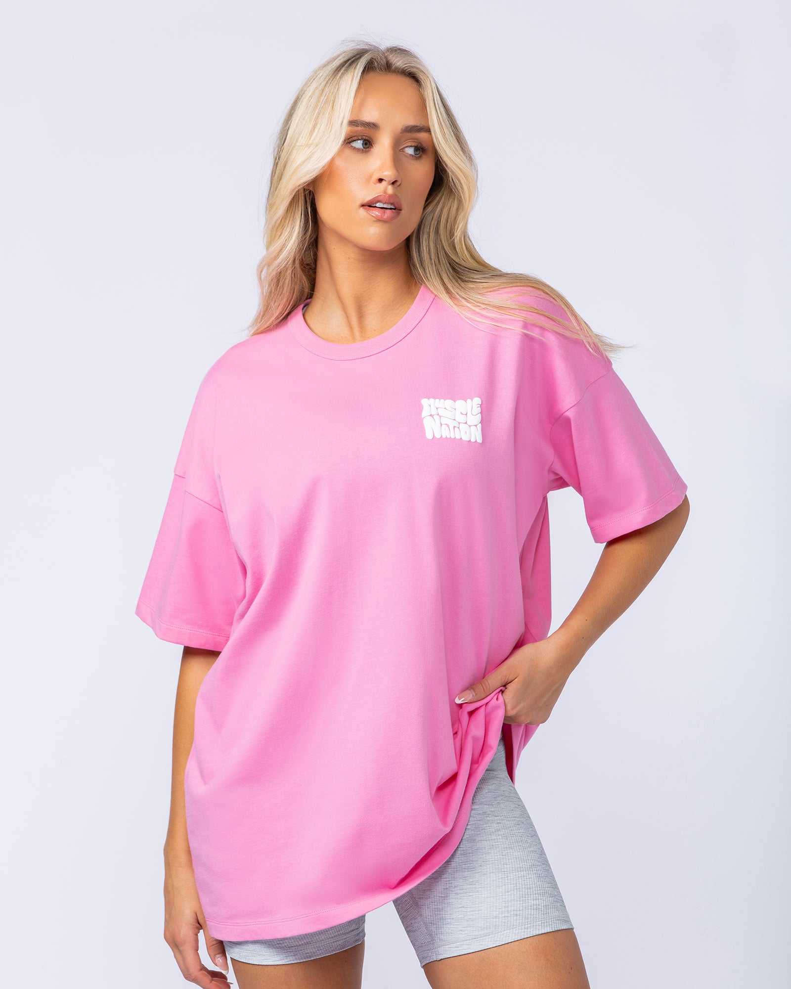 Womens Wave Oversized Tee - Hollywood Pink-T-Shirts-XXS-112409HWPNK-XXS-MNAPPRL34613-1-Muscle Nation