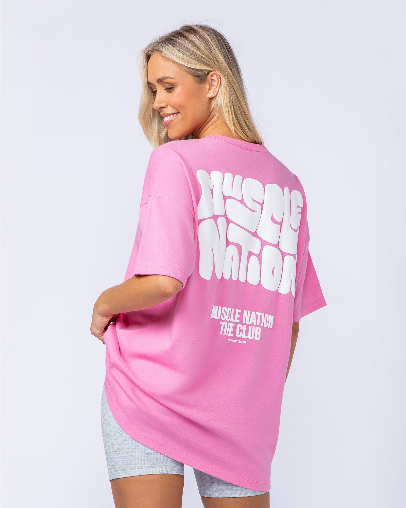 Womens Wave Oversized Tee - Hollywood Pink-T-Shirts-XXS-112409HWPNK-XXS-MNAPPRL34613-3-Muscle Nation