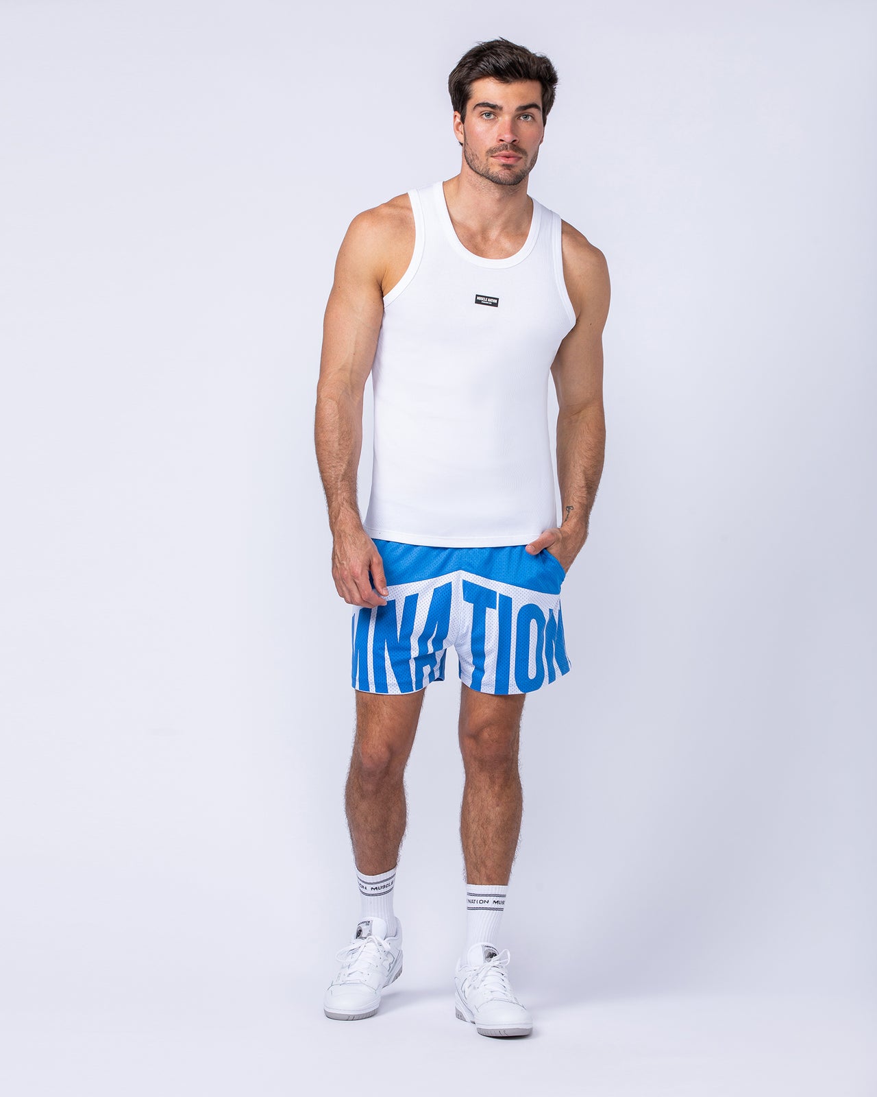 MNation Lay Up 3.5" Shorts Azure Blue - Muscle Nation men's gym shorts, view 6