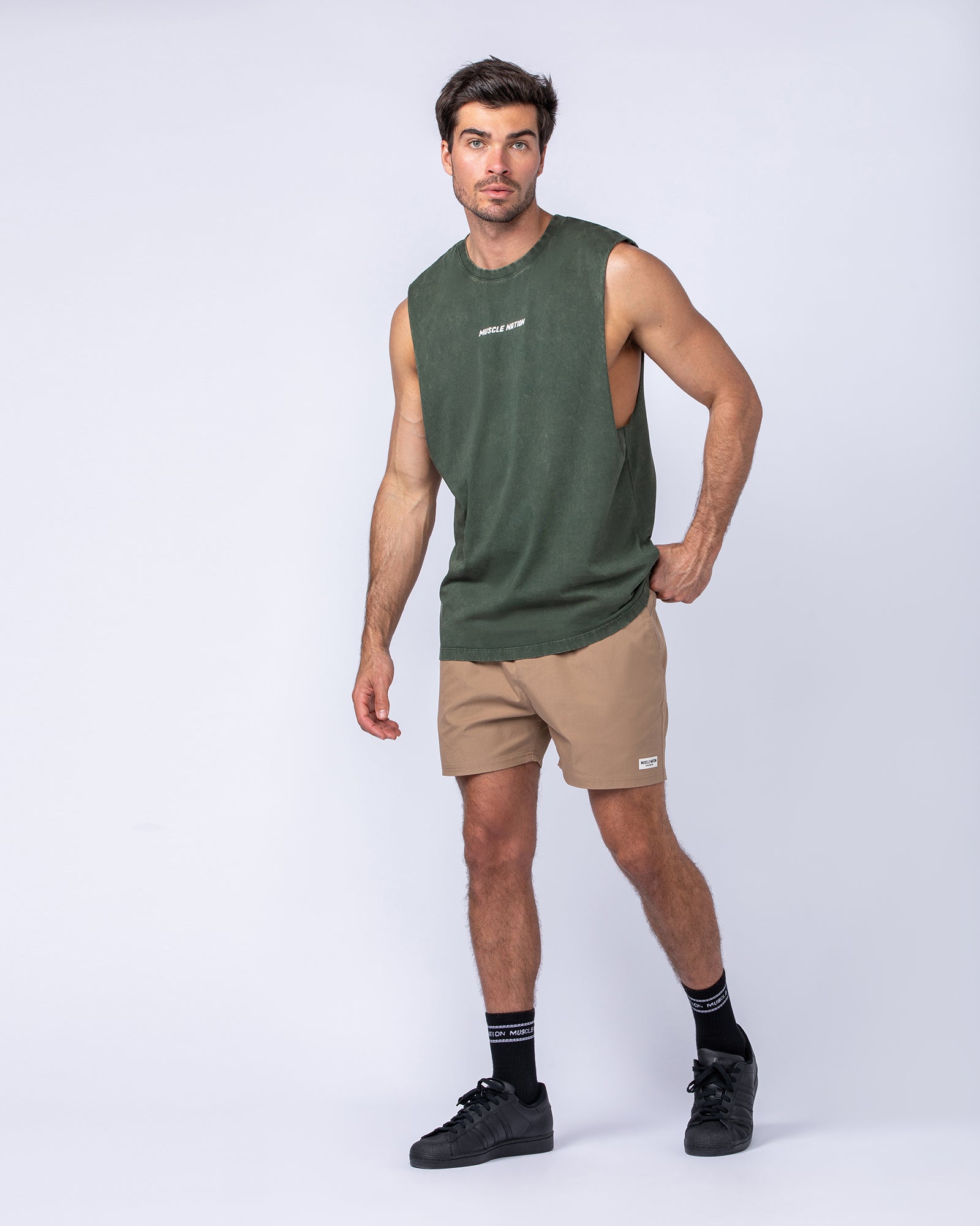 Boxy Vintage Tank - Dark Khaki-Singlets & Tanks-S-022478WHDRKH-S-MNAPPRL30211-5-Muscle Nation