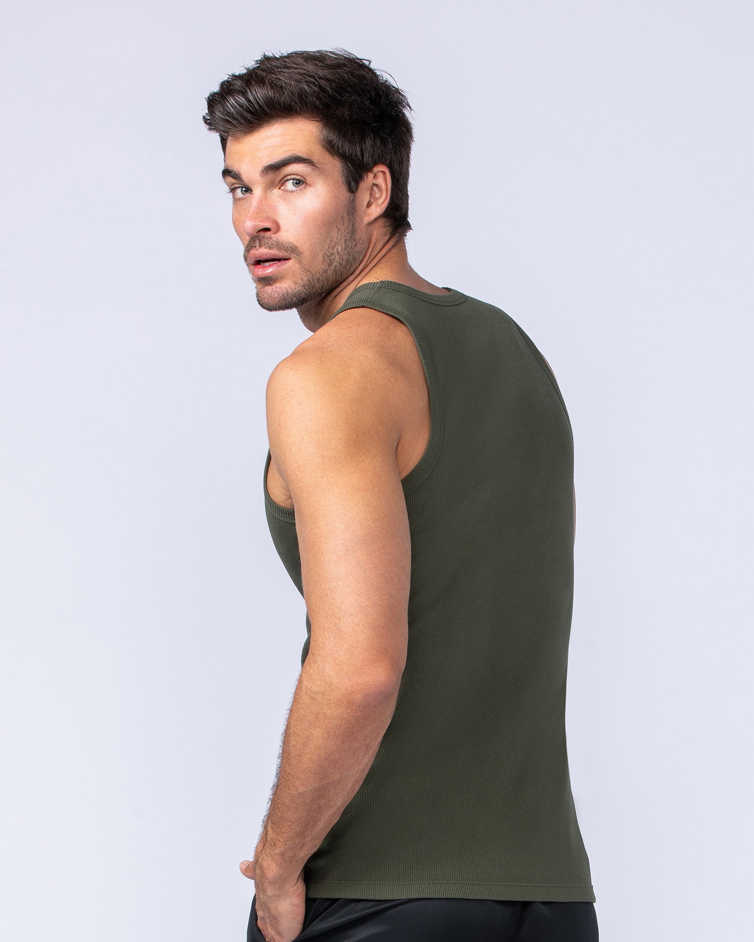 Rib Fitted Training Tank - Dark Khaki-Singlets & Tanks-S-1124126DKHAKI-S-MNAPPRL35038-3-Muscle Nation