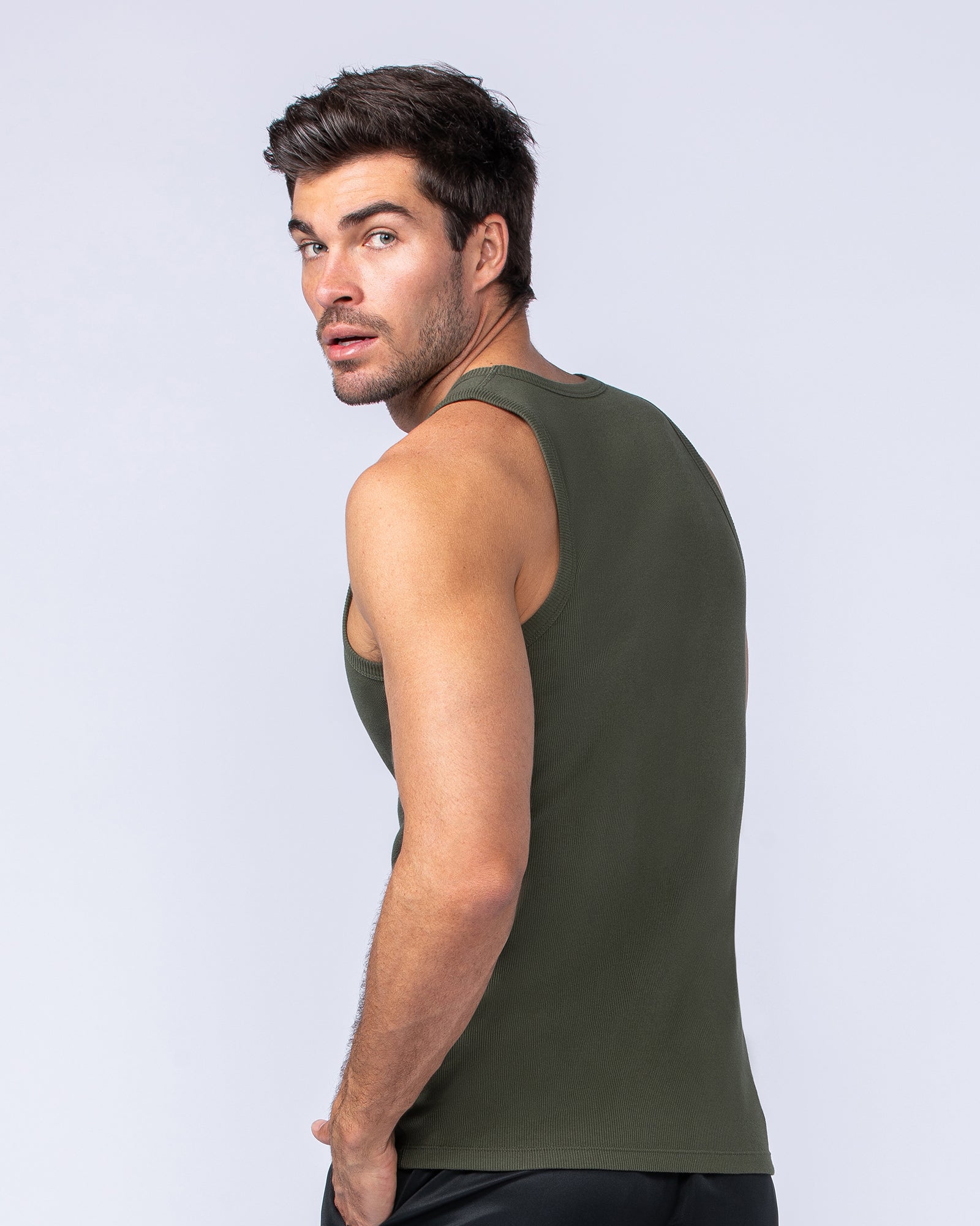 Rib Fitted Training Tank - Dark Khaki-Singlets & Tanks-S-1124126DKHAKI-S-MNAPPRL35038-3-Muscle Nation