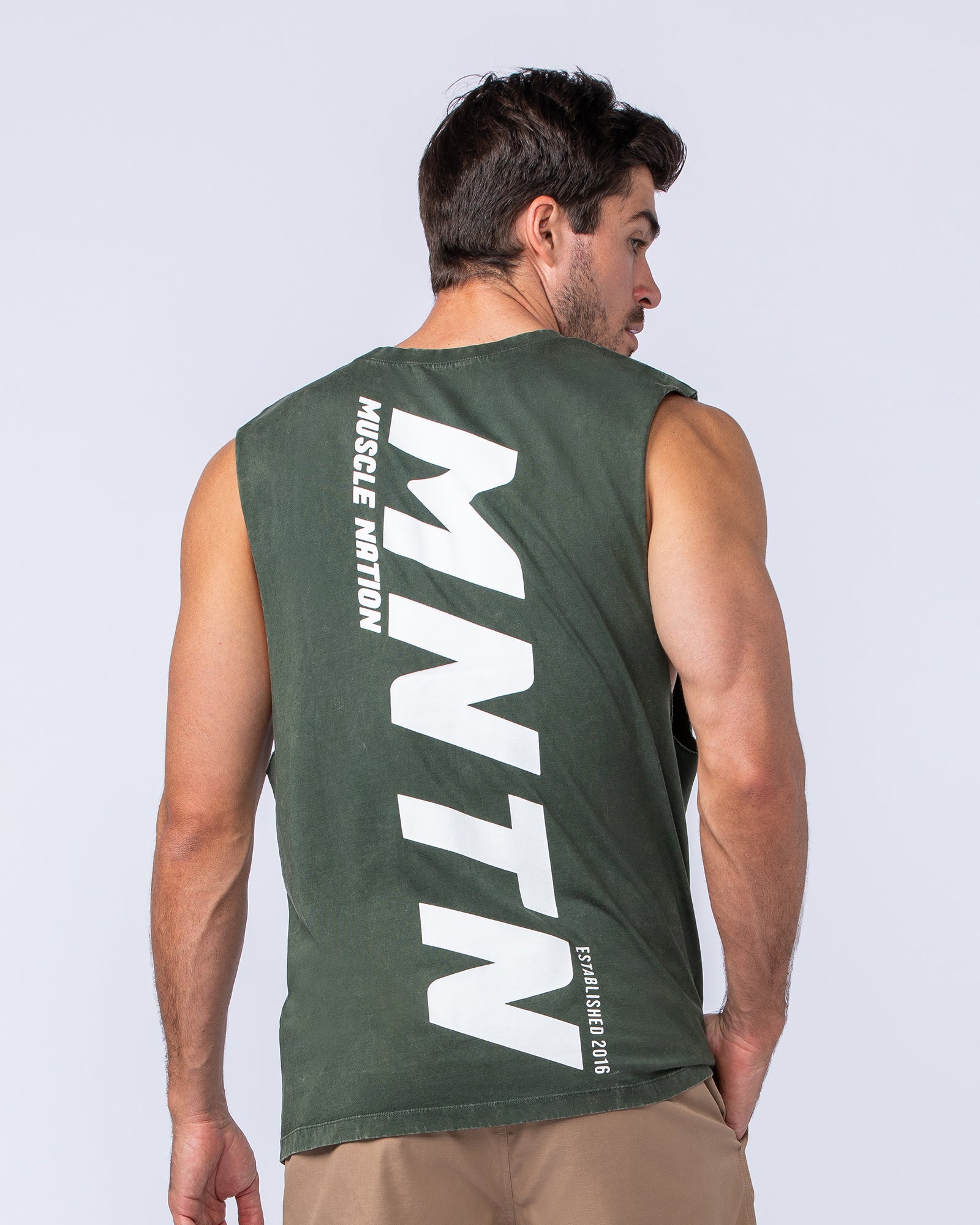 Boxy Vintage Tank - Dark Khaki-Singlets & Tanks-S-022478WHDRKH-S-MNAPPRL30211-4-Muscle Nation